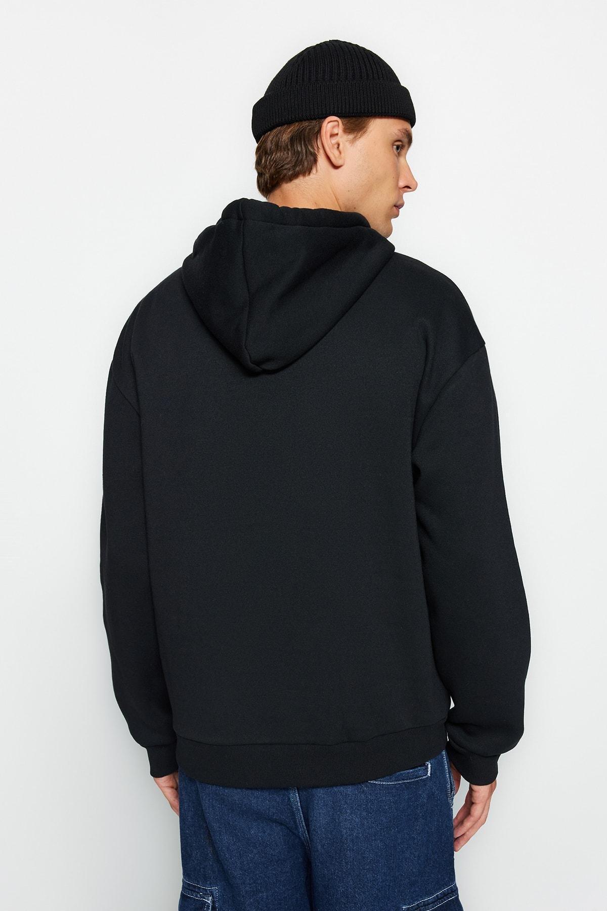 Black Relaxed Hooded Sweatshirt, , large image number 7