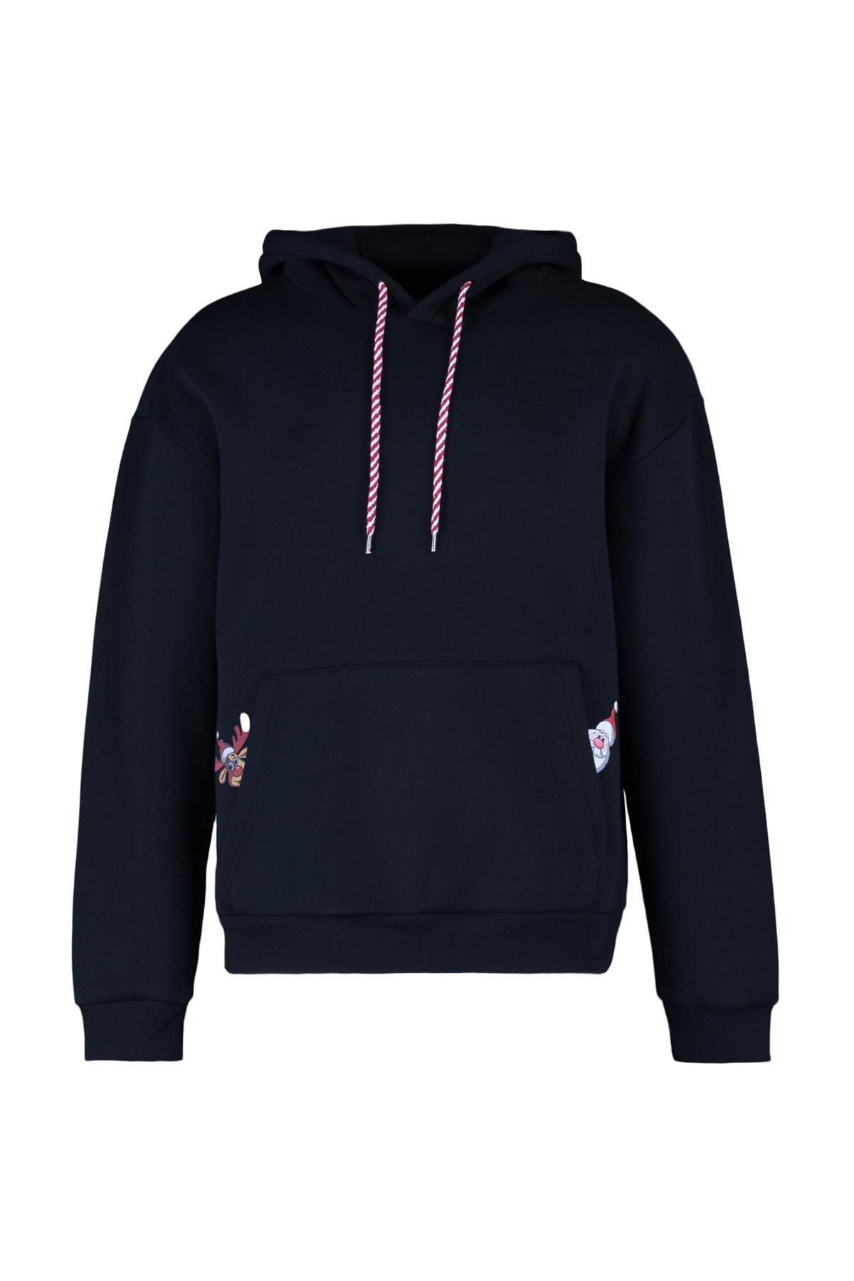 Black Relaxed Hooded Sweatshirt, , large image number 8
