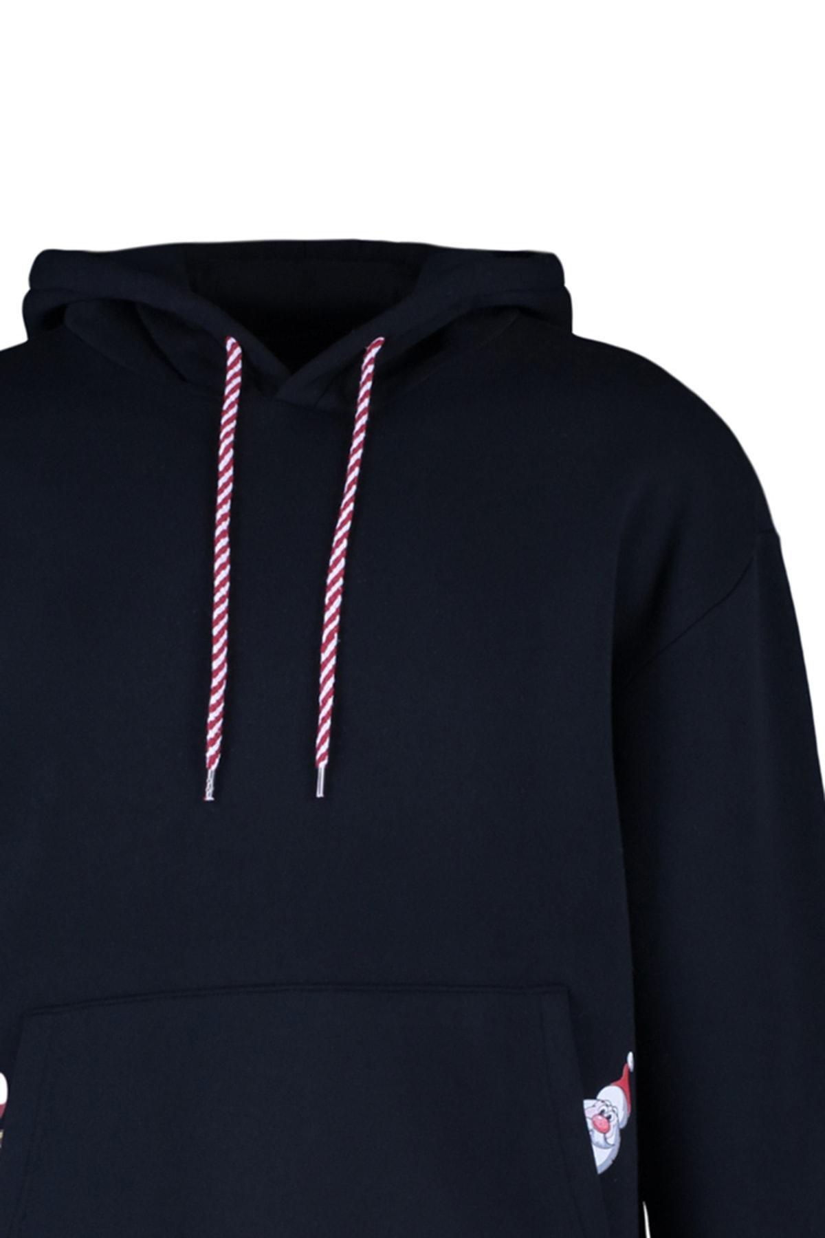 Black Relaxed Hooded Sweatshirt, , large image number 9
