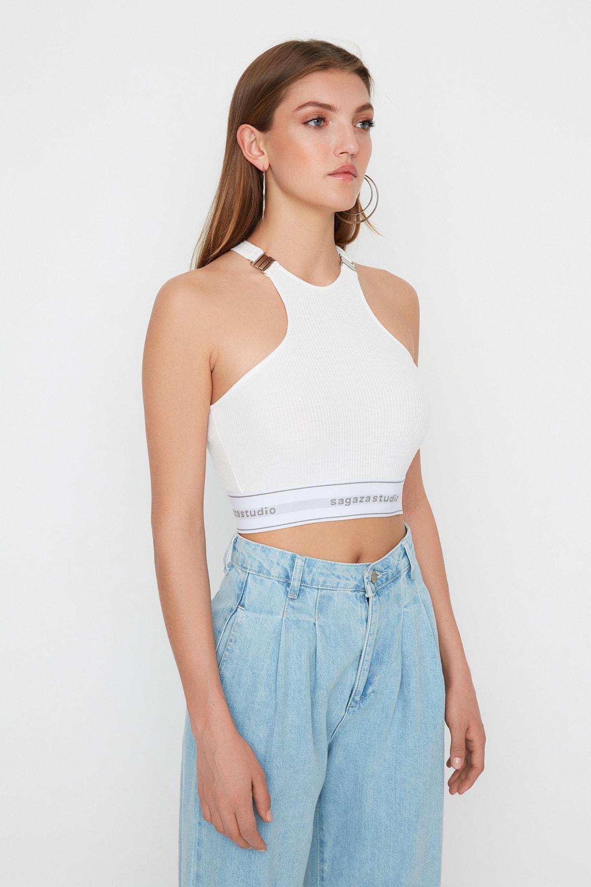 White Plain Crop Top, , large image number 1