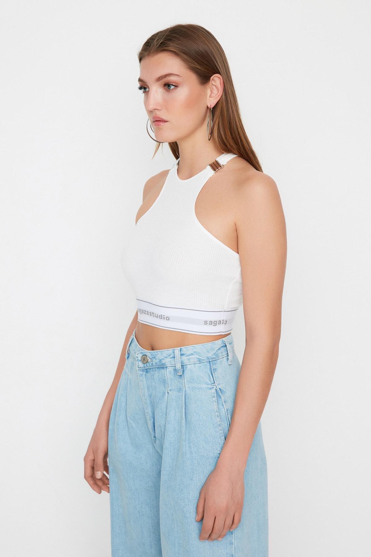 White Plain Crop Top, , large image number 2