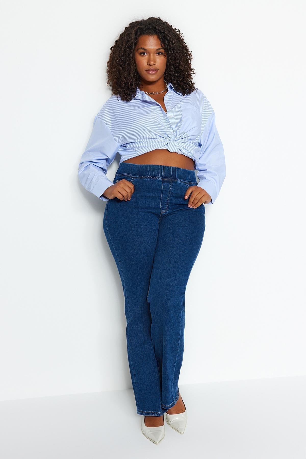 Blue Slim Plus Size Jeans, , large image number 1