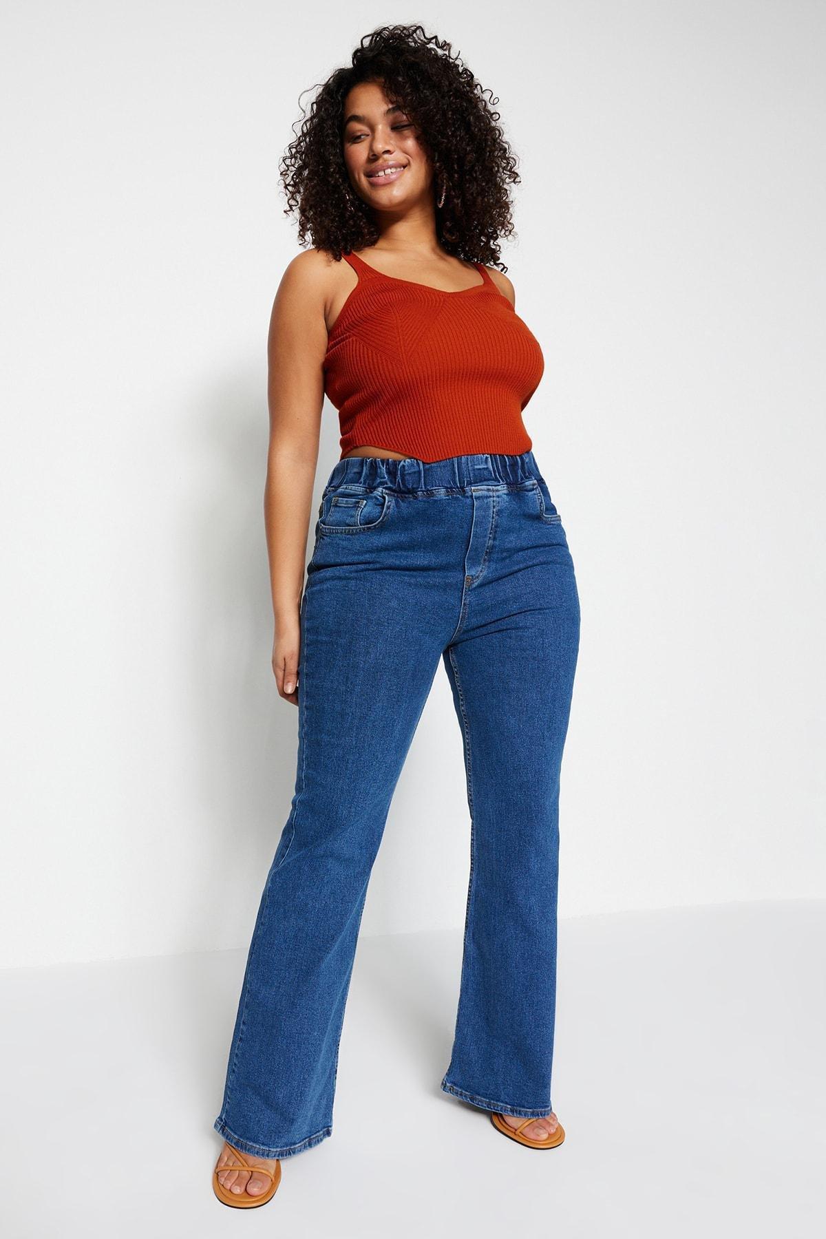 Blue Slim Plus Size Jeans, , large image number 5