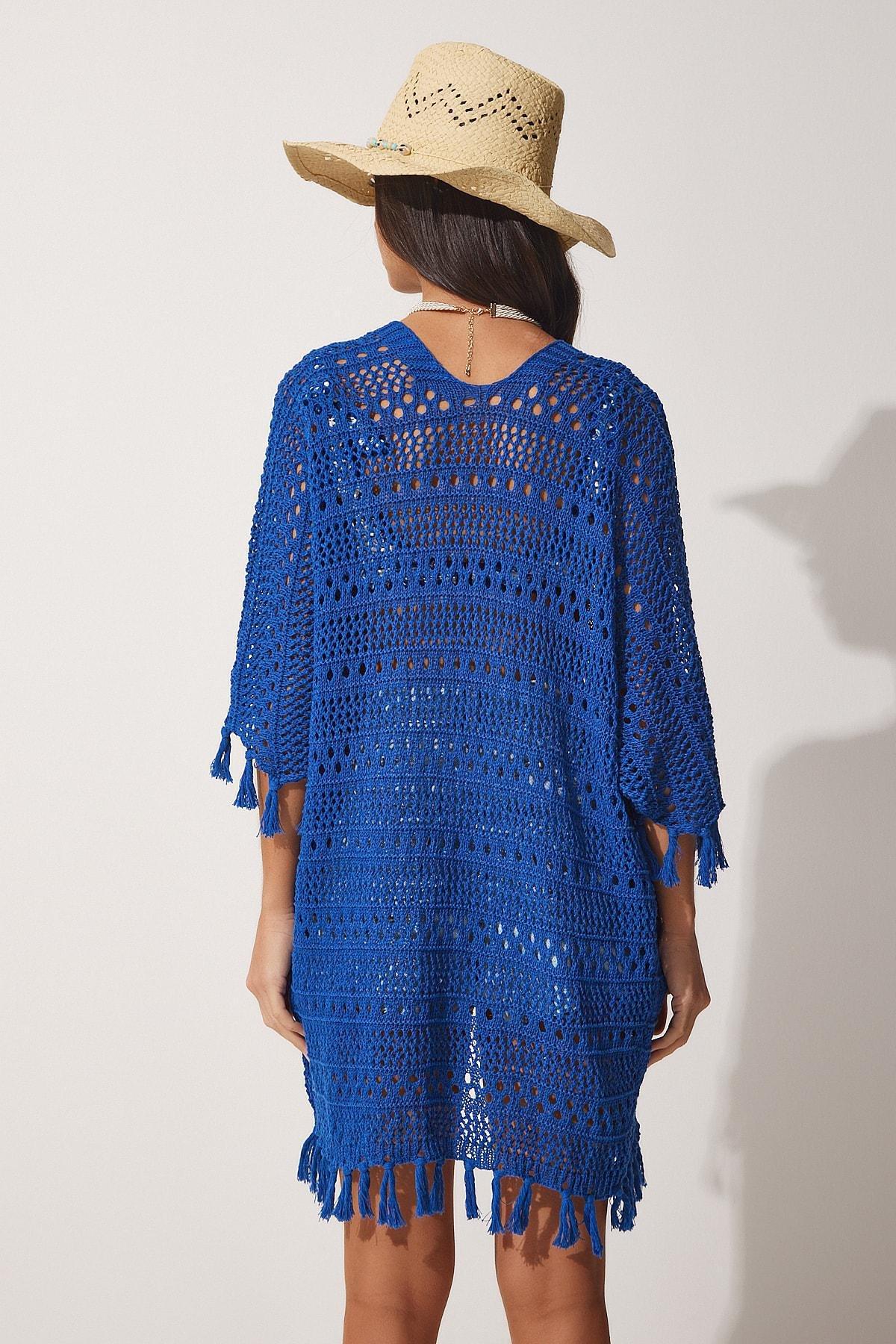 Blue Ajoure V-Neck Cardigan, DARK BLUE, large image number 2