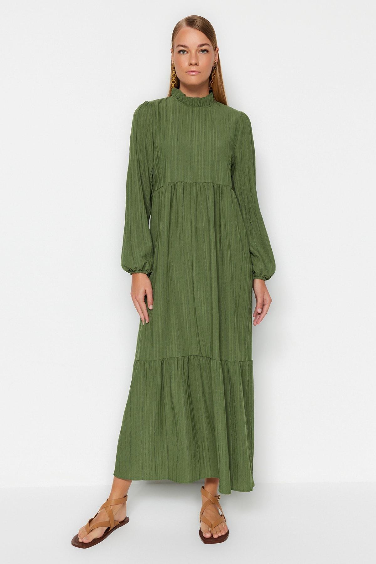 فستان بقصة على شكل حرف A، أخضر, Green, large image number 1