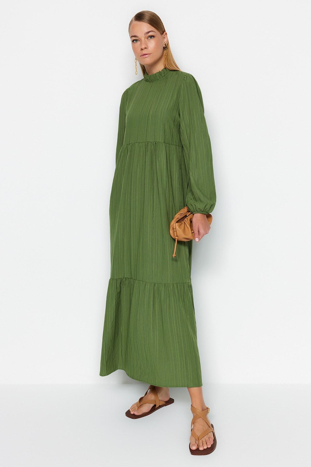 فستان بقصة على شكل حرف A، أخضر, Green, large image number 3