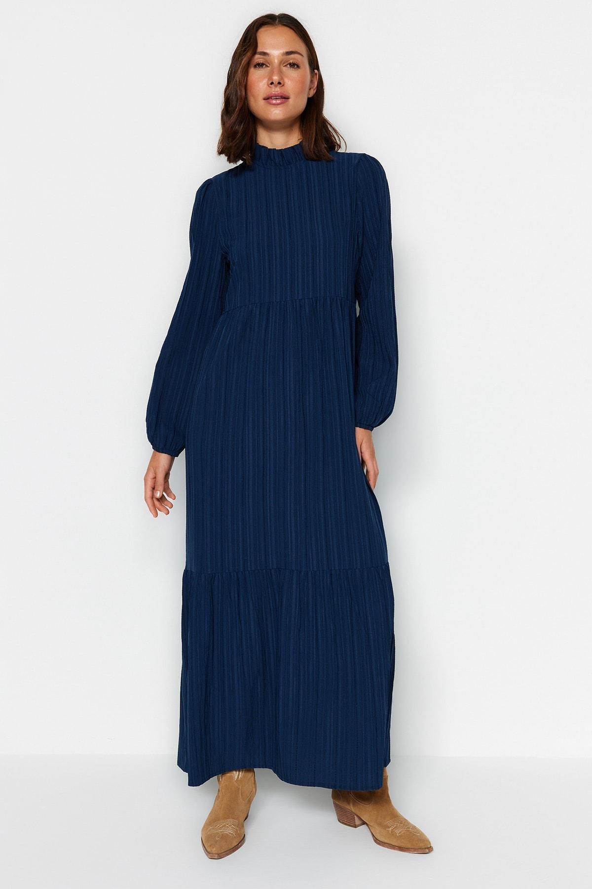 Navy Collared Oversize Woven Dress, , large image number 0