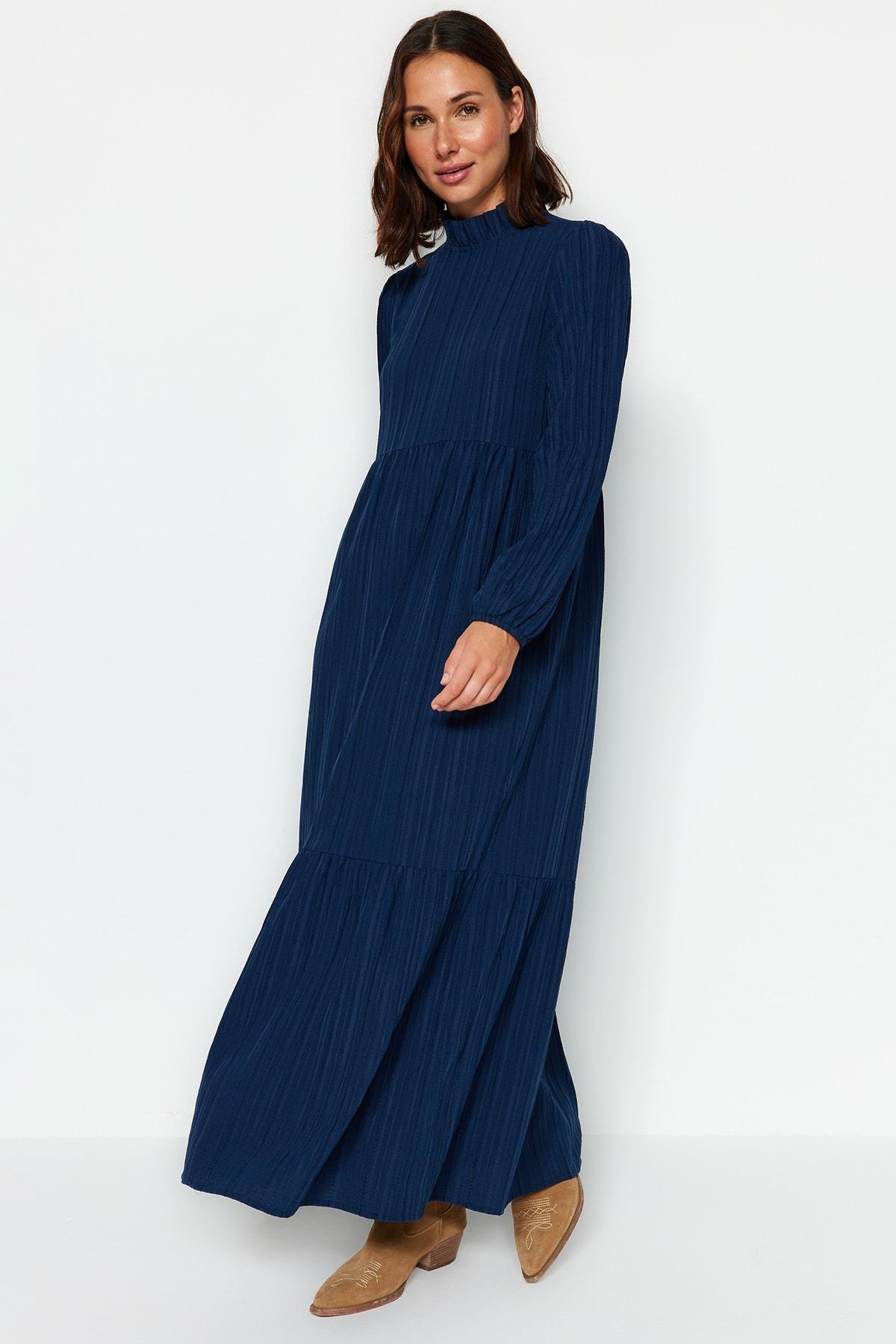 Navy Collared Oversize Woven Dress, , large image number 1