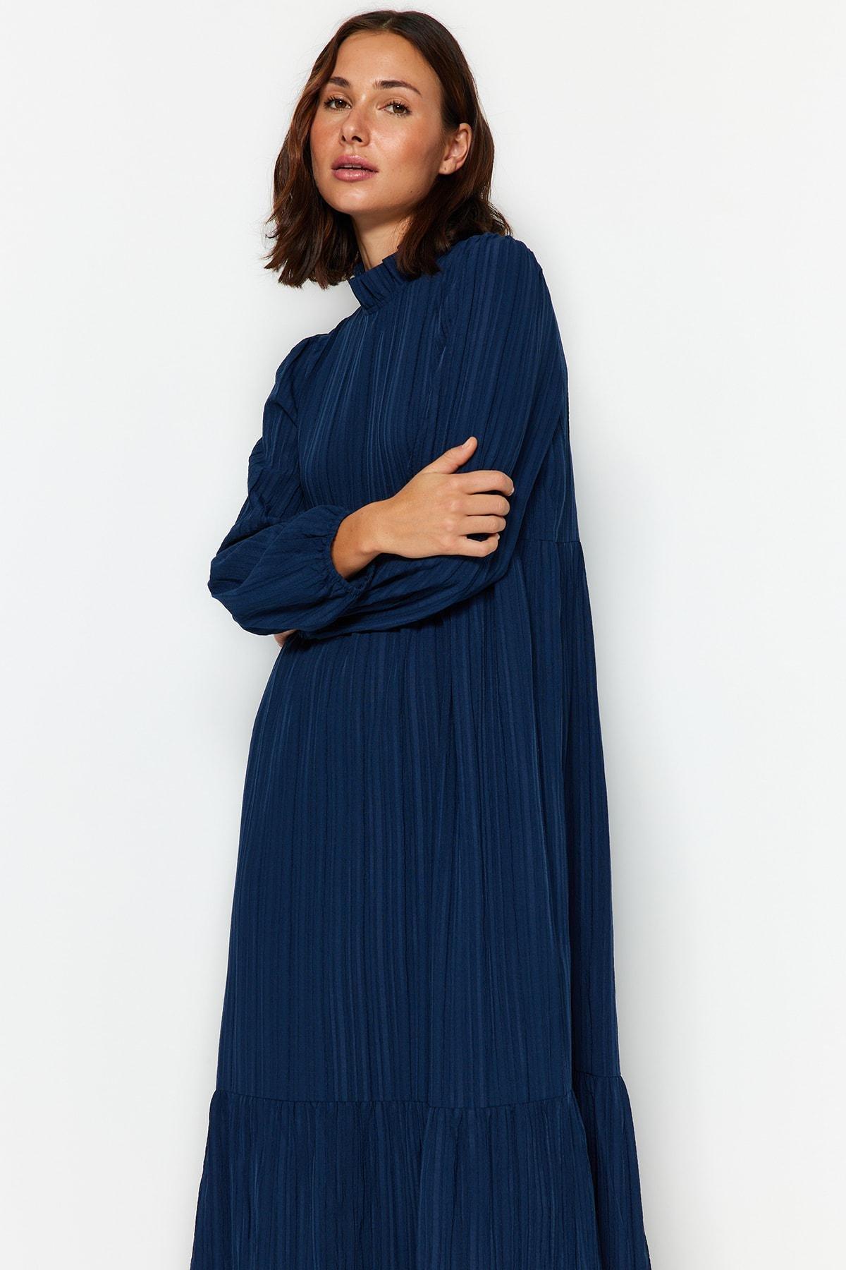 Navy Collared Oversize Woven Dress, , large image number 2