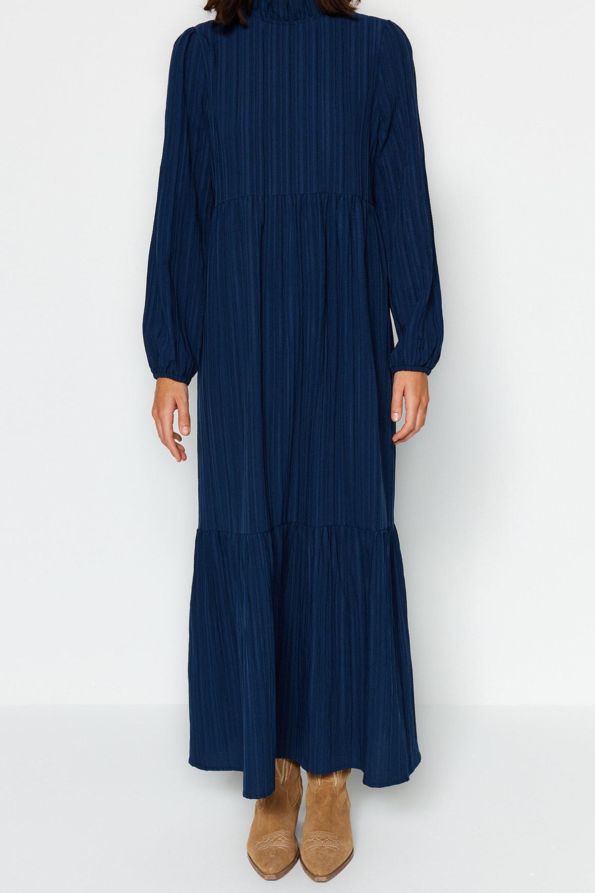 Navy Collared Oversize Woven Dress, , large image number 3