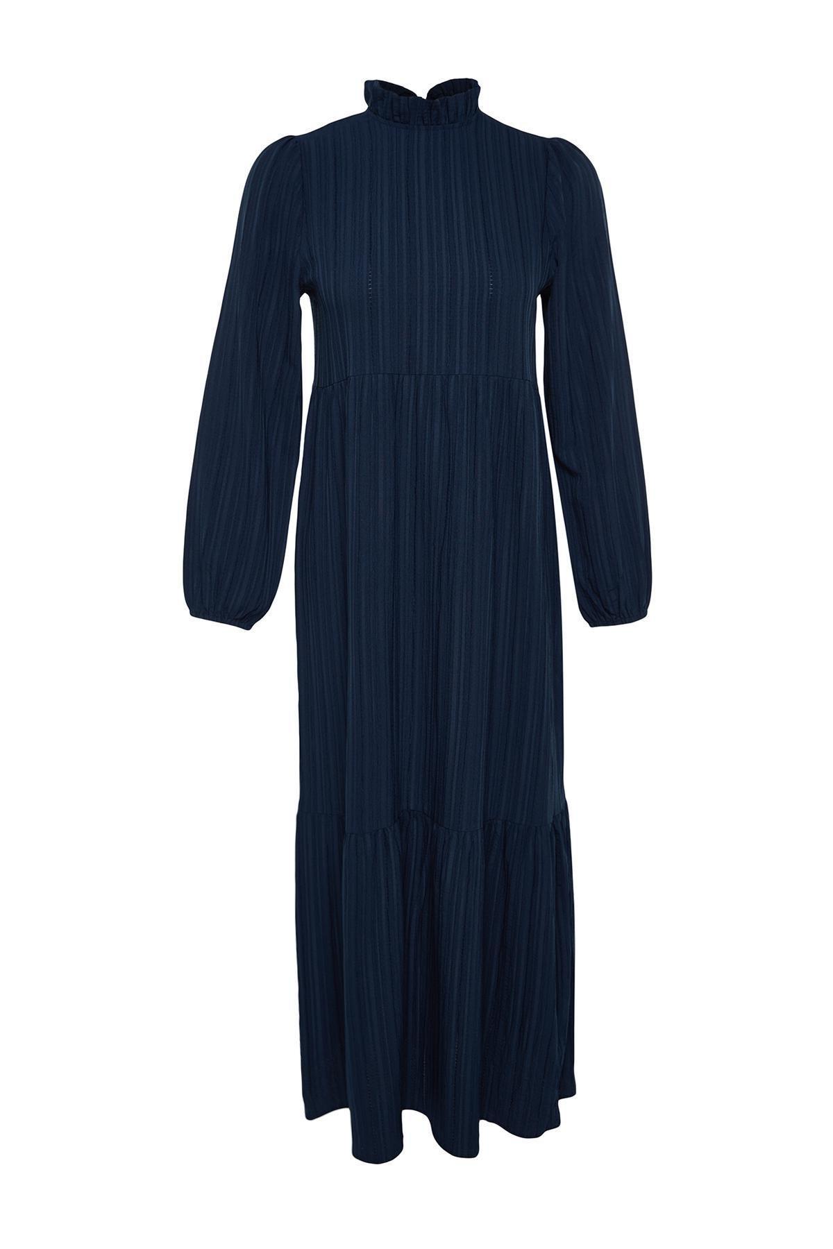 Navy Collared Oversize Woven Dress, , large image number 5