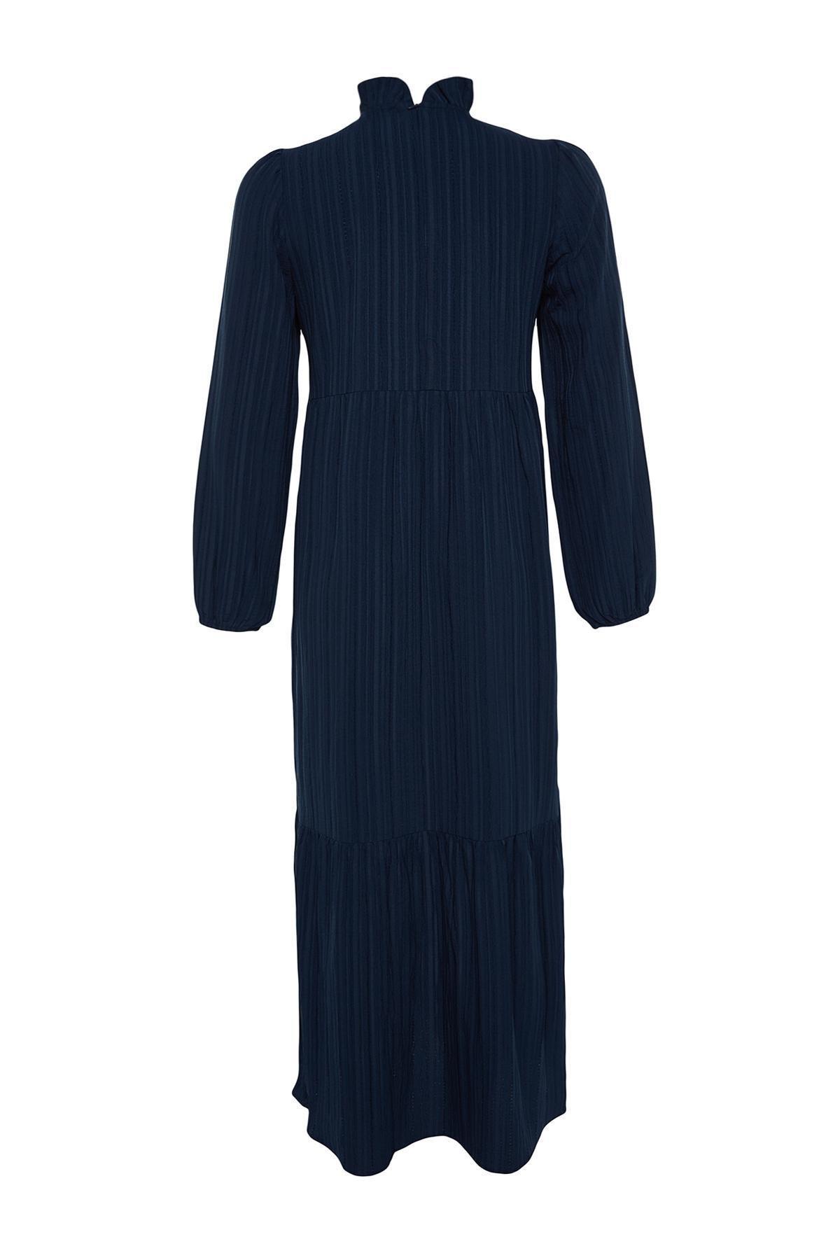 Navy Collared Oversize Woven Dress, , large image number 7