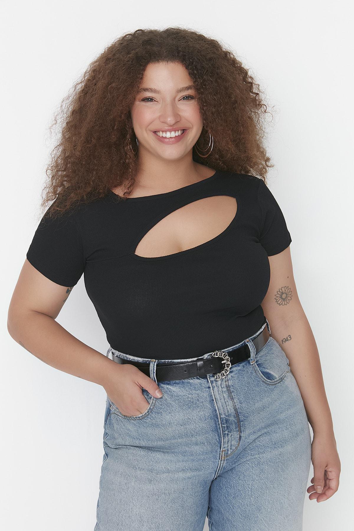 Black Cut-Out Plus Size Blouse, , large image number 0