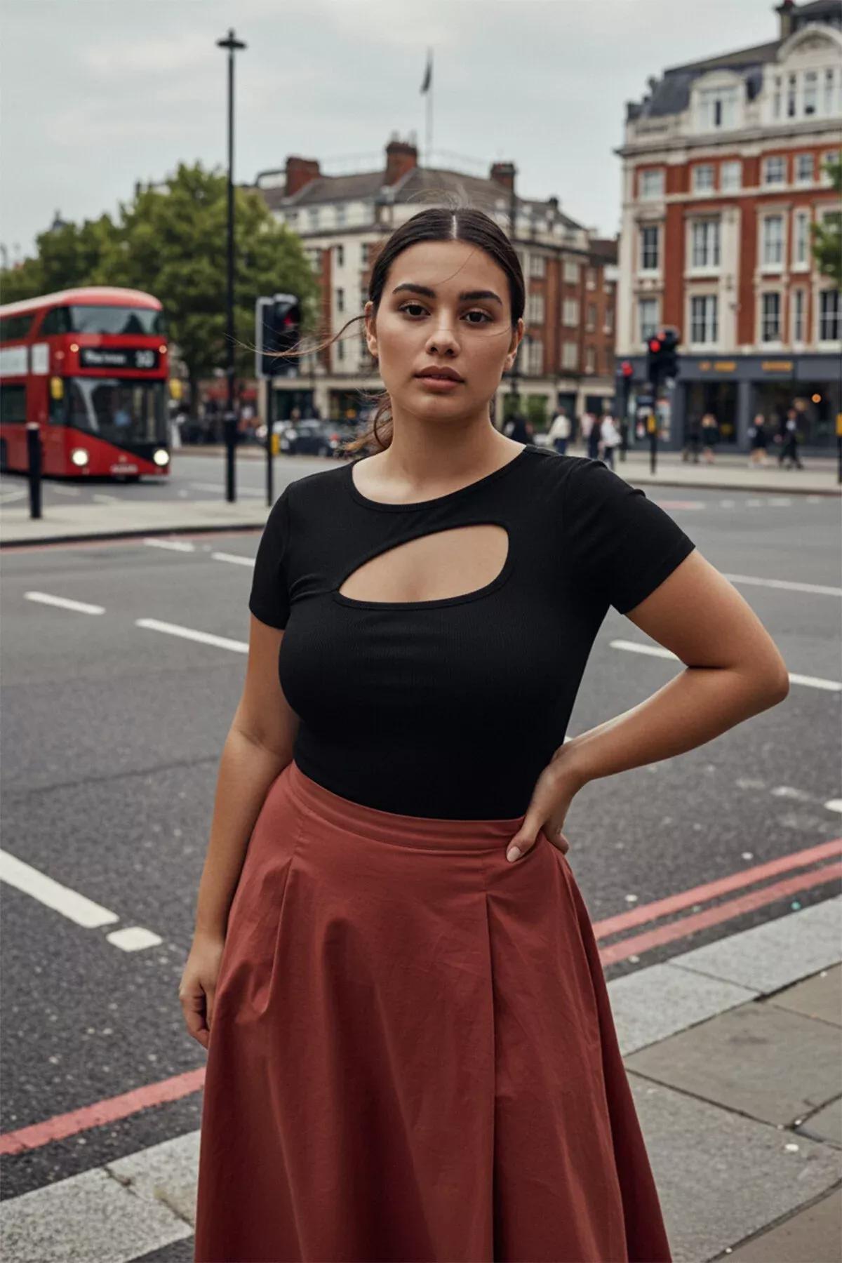 Black Cut-Out Plus Size Blouse, Black, large image number 1