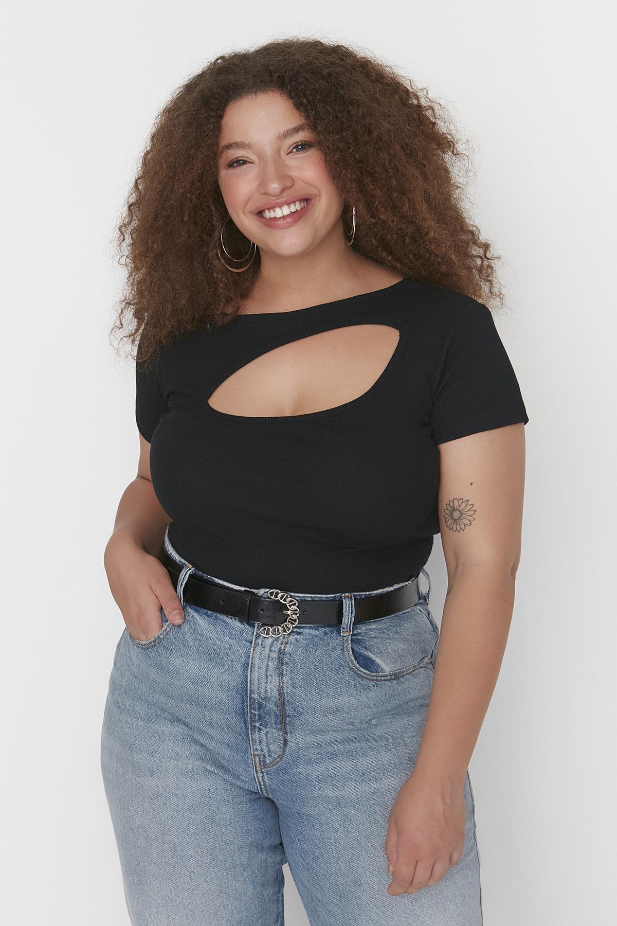 Black Cut-Out Plus Size Blouse, Black, large image number 3