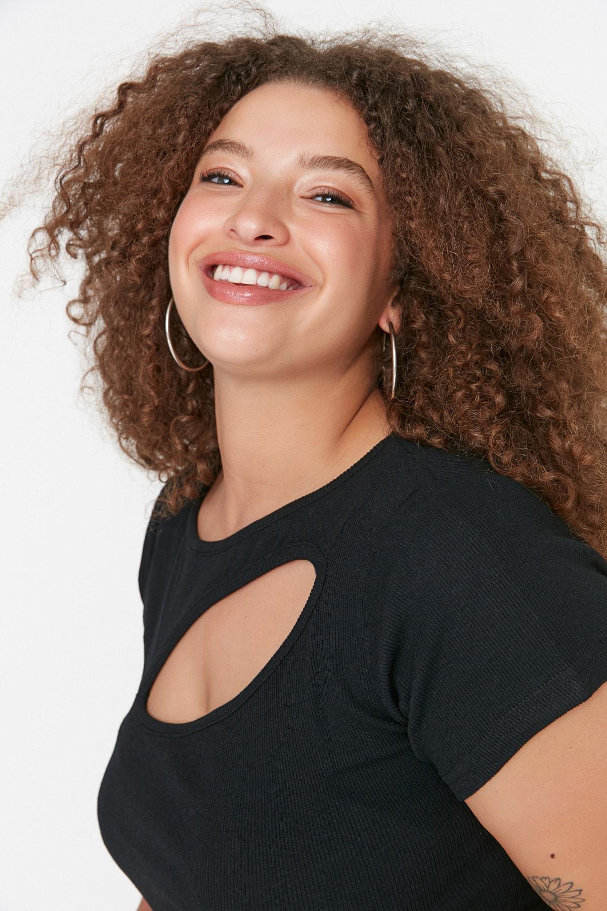 Black Cut-Out Plus Size Blouse, Black, large image number 4