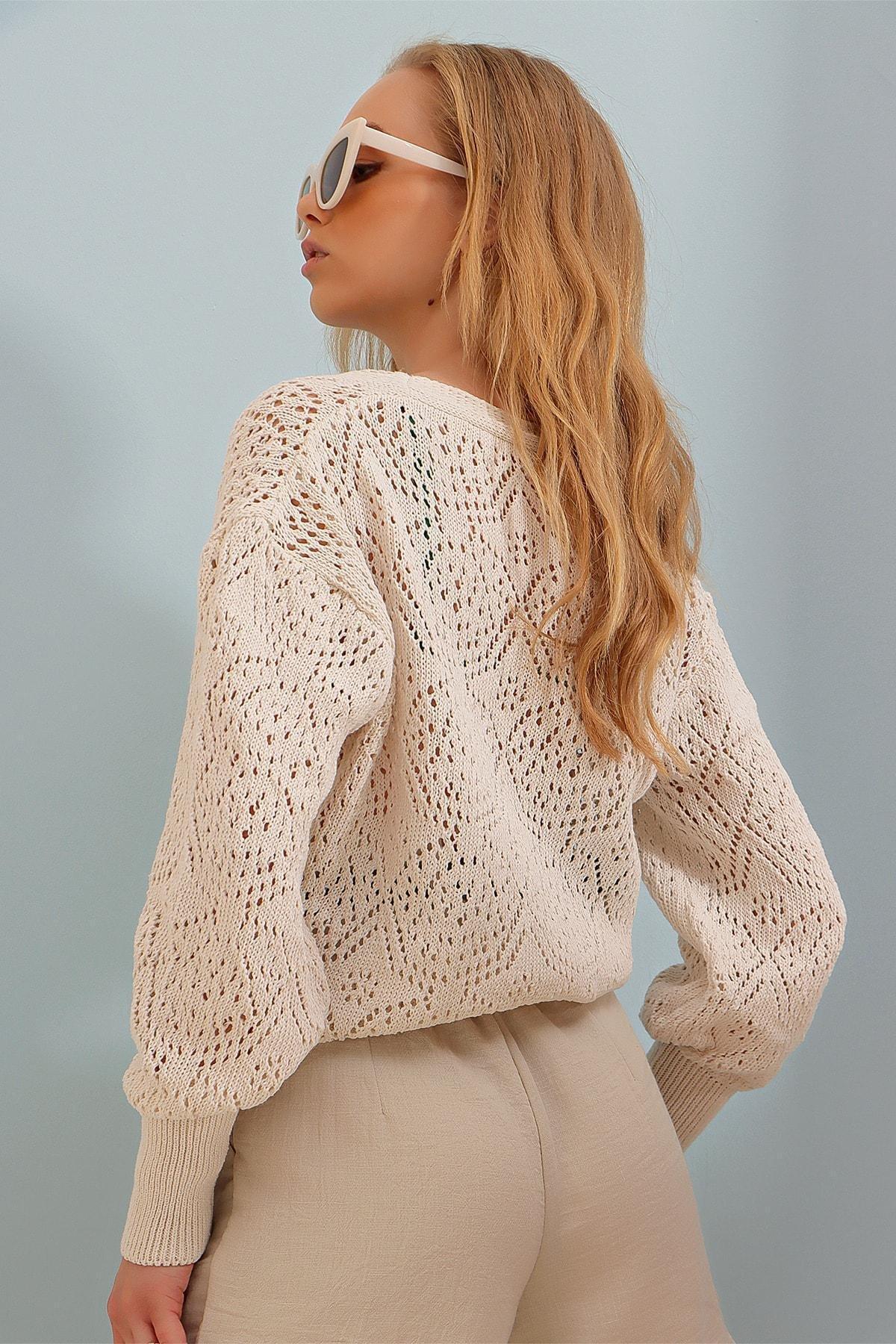Beige Ajoure Cardigan, , large image number 2