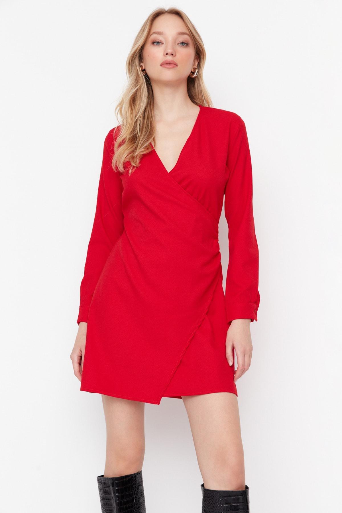 Trendyol - Red Cache-Coeur A-Line Dress