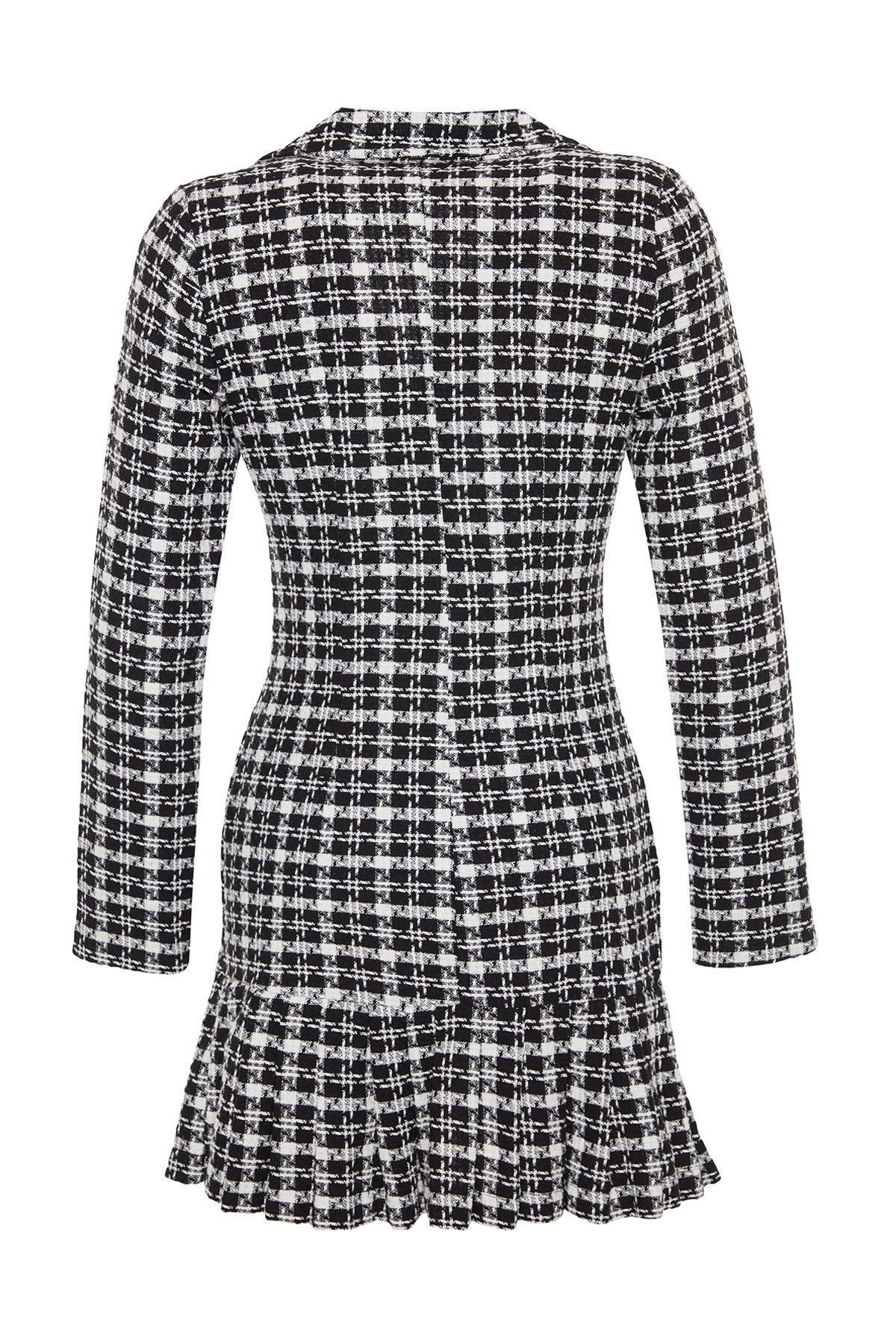 Black Buttoned Ruffled Knit Dress, BLACK, large image number 7