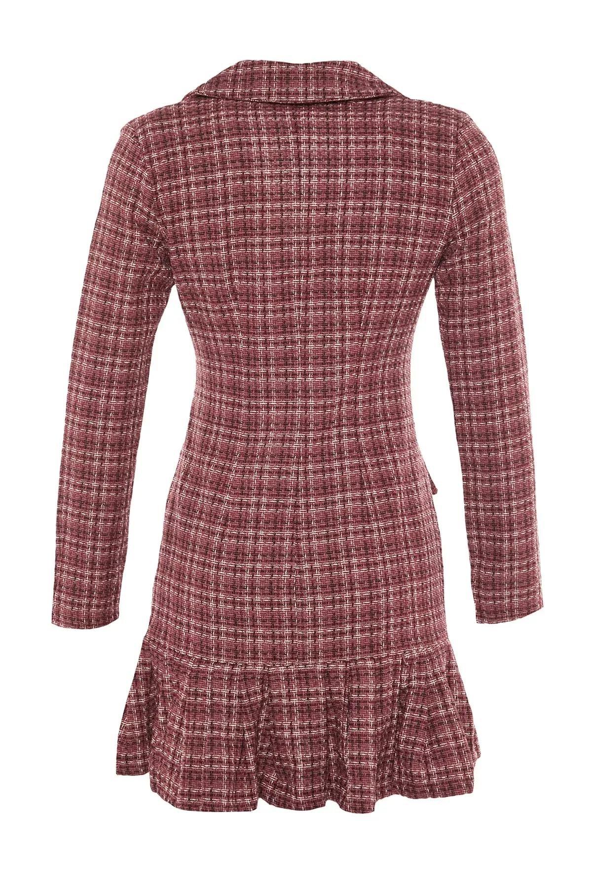 Multicolour Plaid Lapel Collar Dress, , large image number 6
