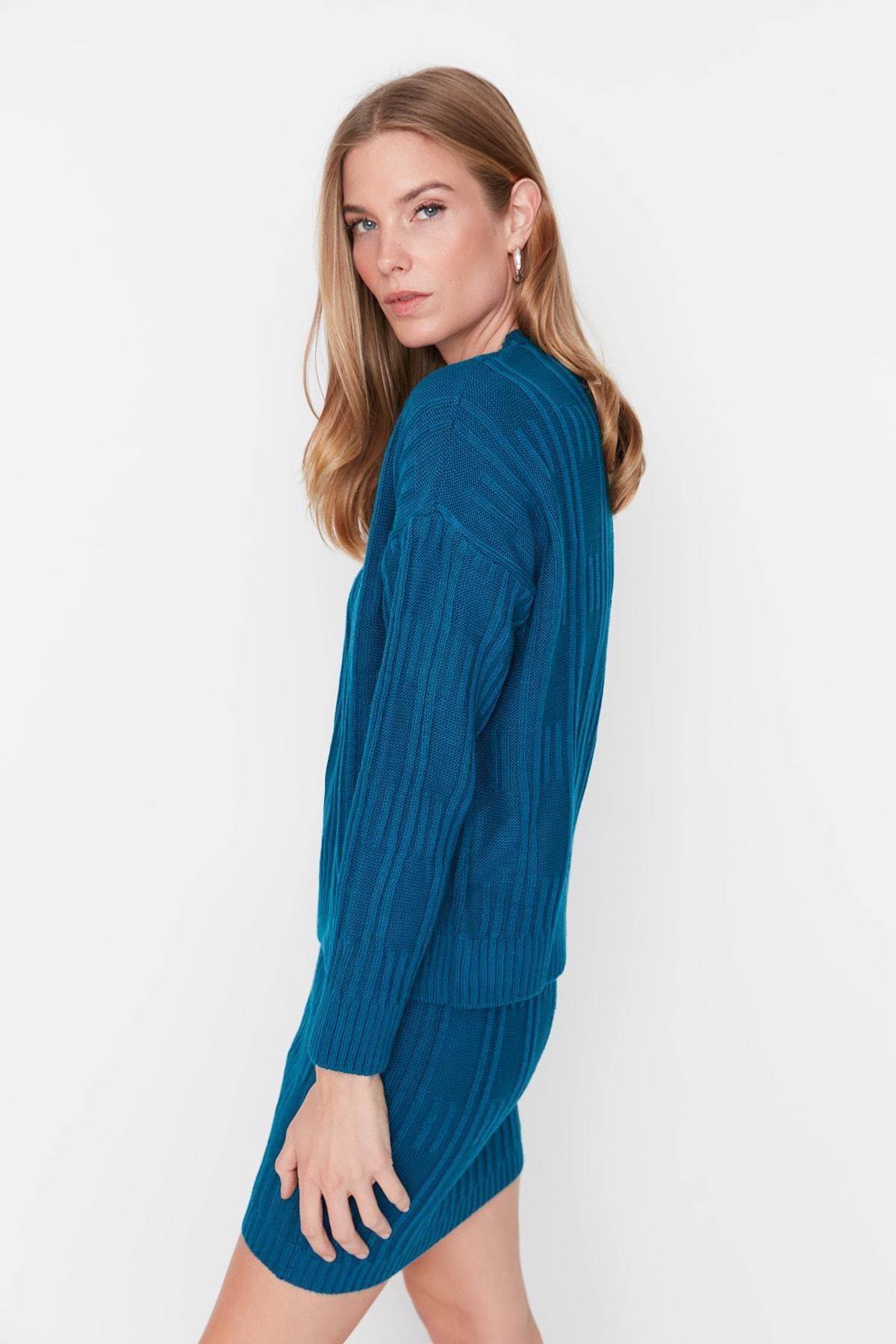 Blue Knitted Crew Neck Co-Ord Set, , large image number 1