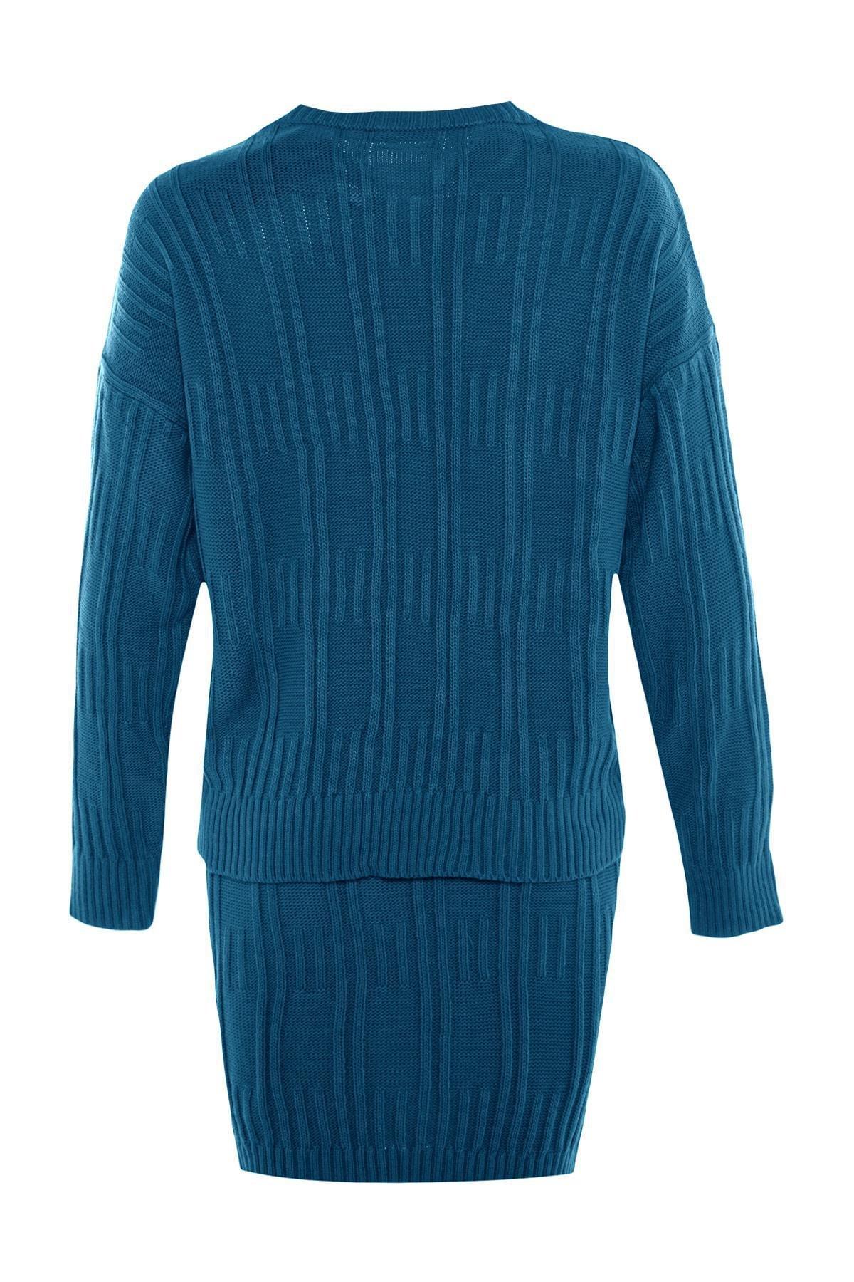 Blue Knitted Crew Neck Co-Ord Set, , large image number 6
