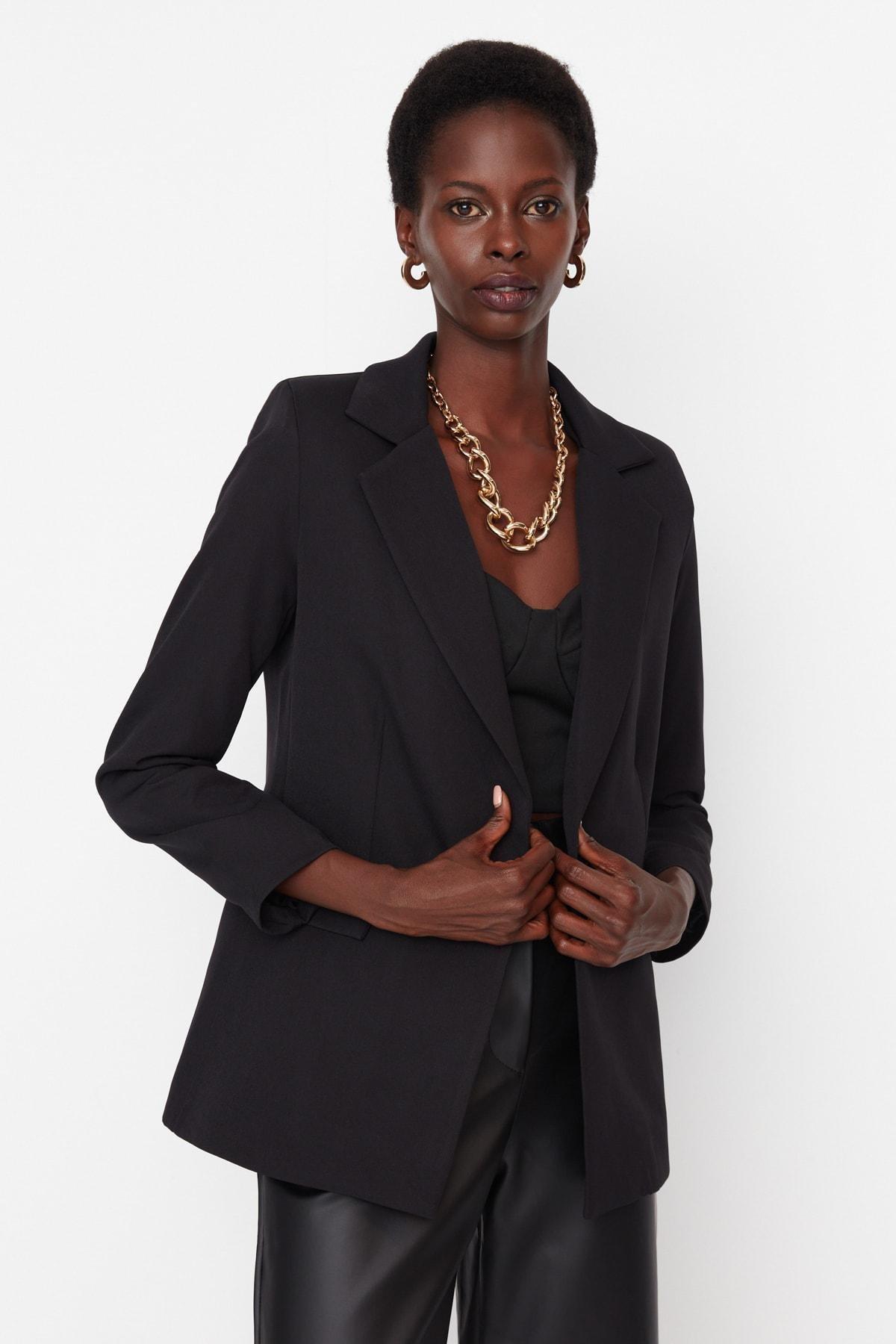 Black fitted 2025 blazer womens