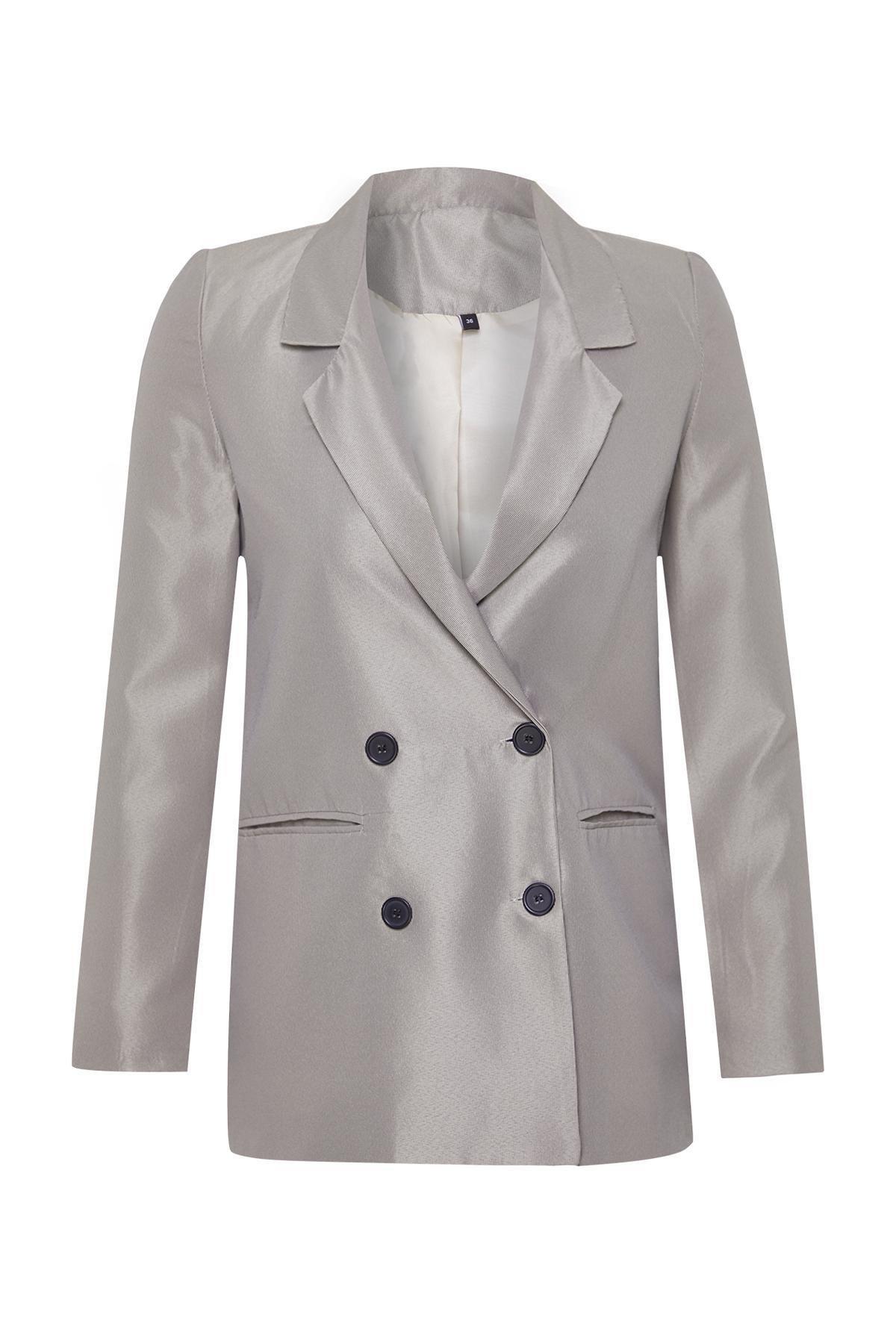 Trendyol - Beige Buttoned Woven Blazer Jacket