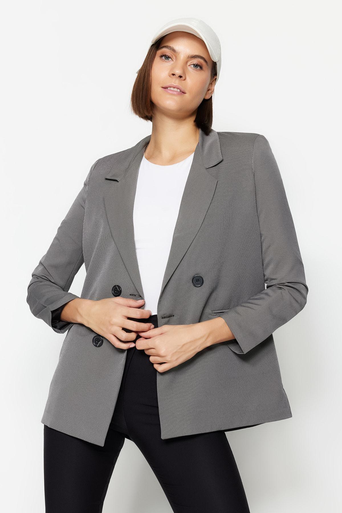 Gray Lapel Collar Blazer, , large image number 1