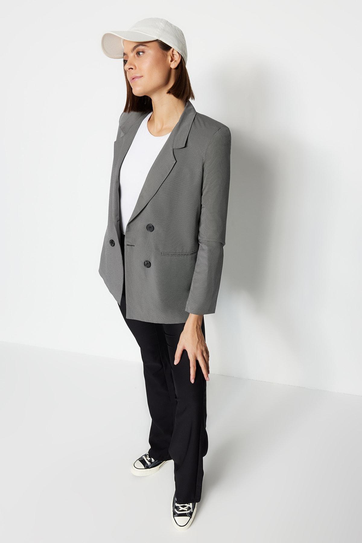 Gray Lapel Collar Blazer, , large image number 2