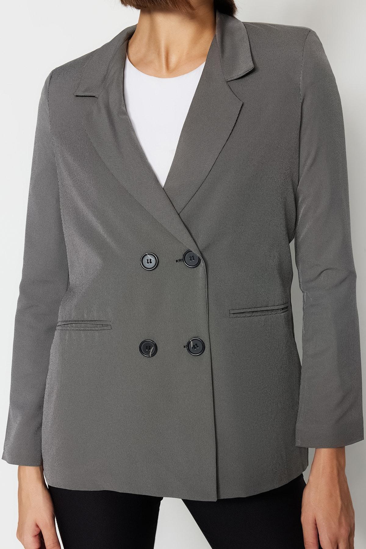 Gray Lapel Collar Blazer, , large image number 3
