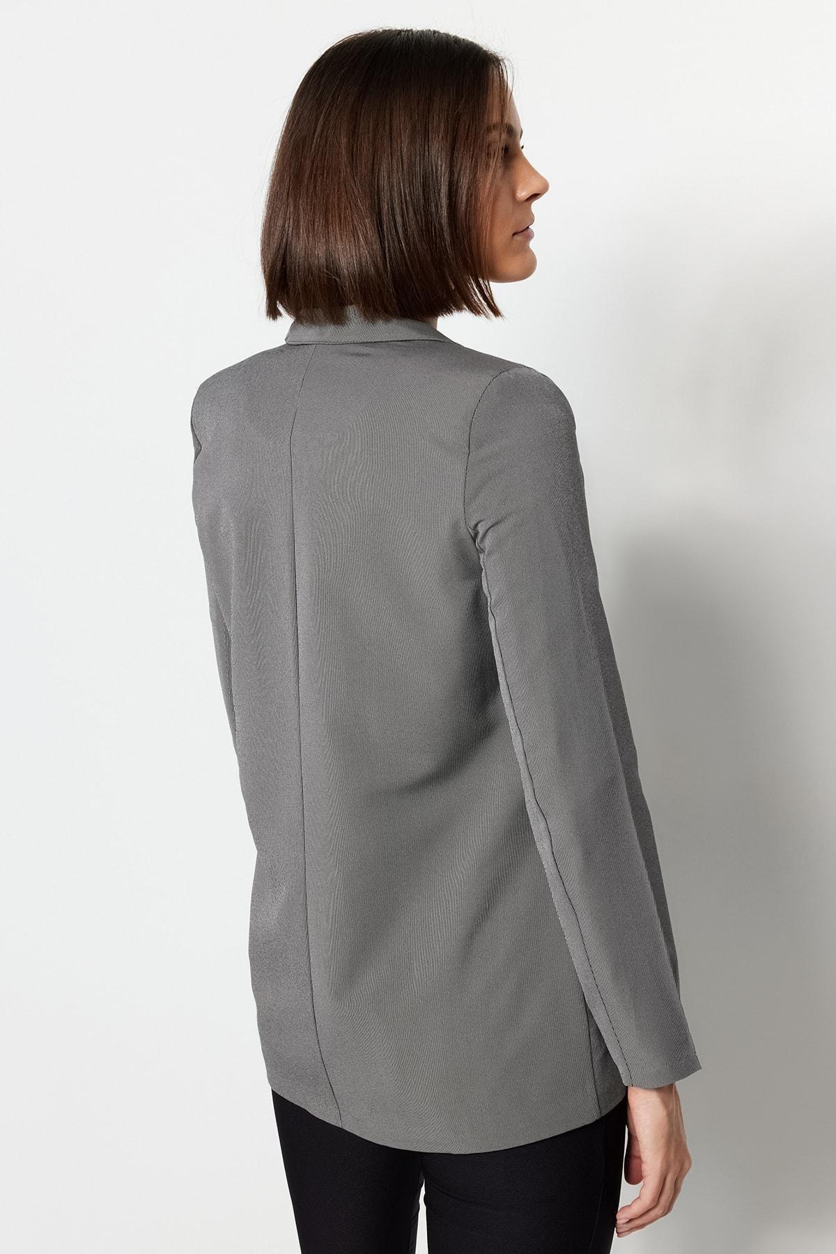 Gray Lapel Collar Blazer, , large image number 5