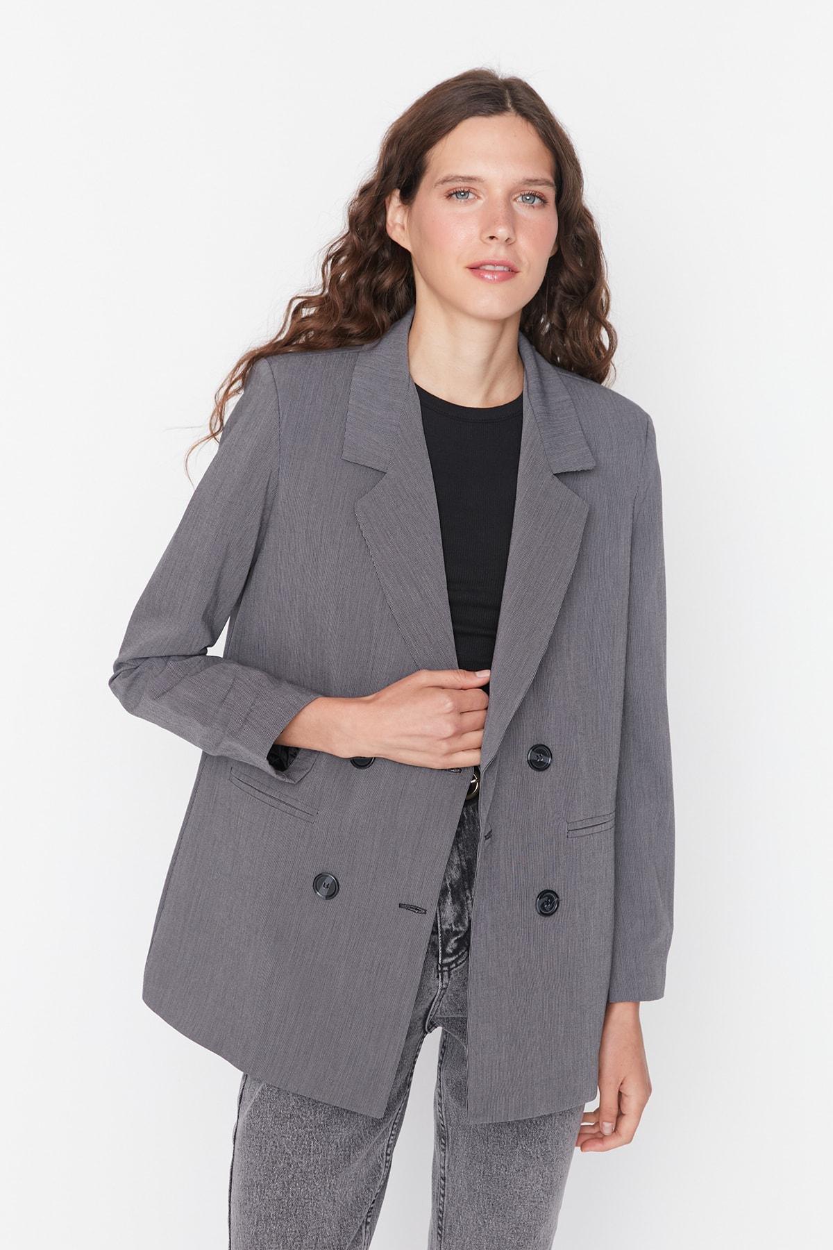 Gray Lapel Collar Blazer, , large image number 6