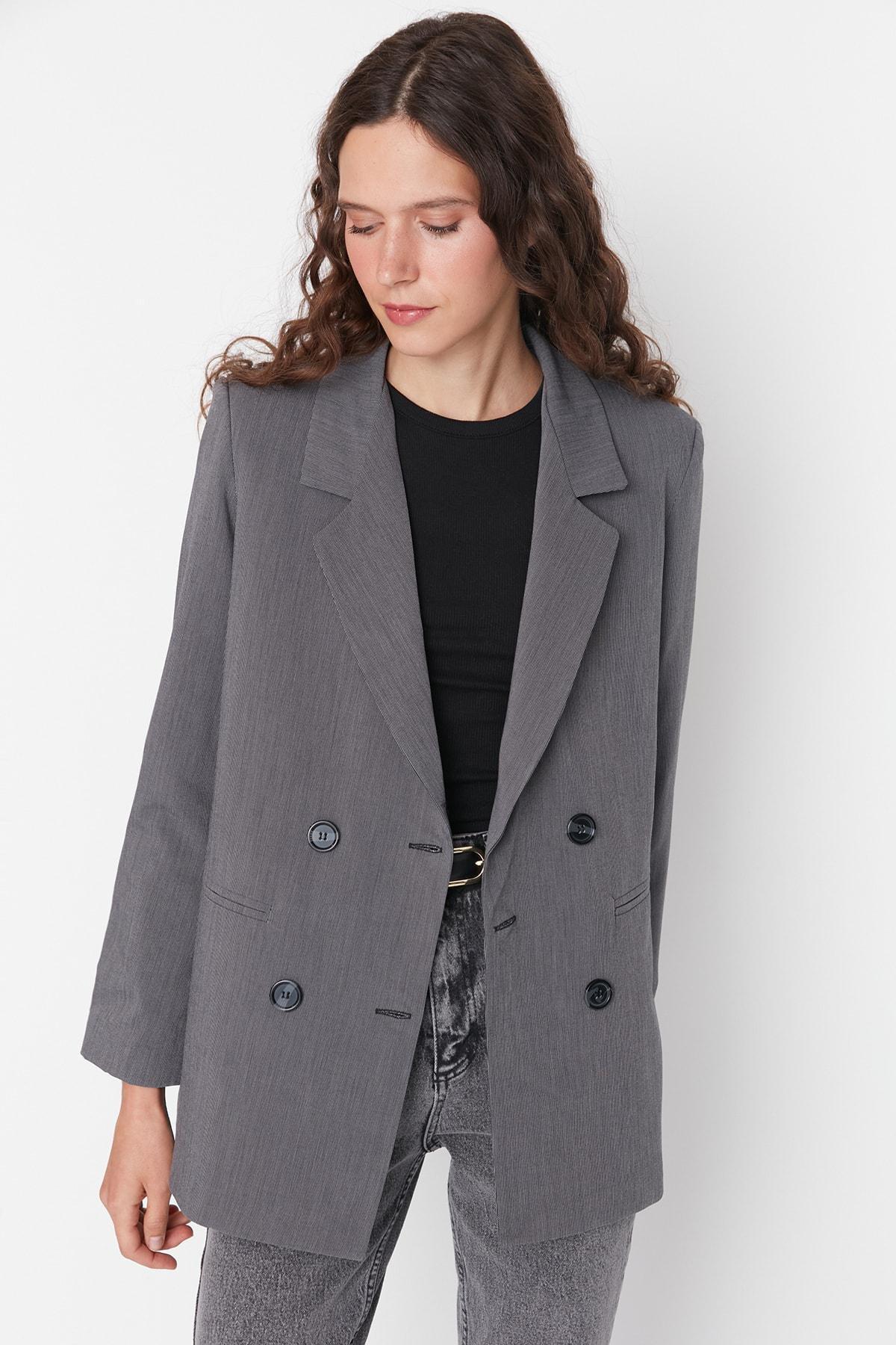Gray Lapel Collar Blazer, , large image number 7