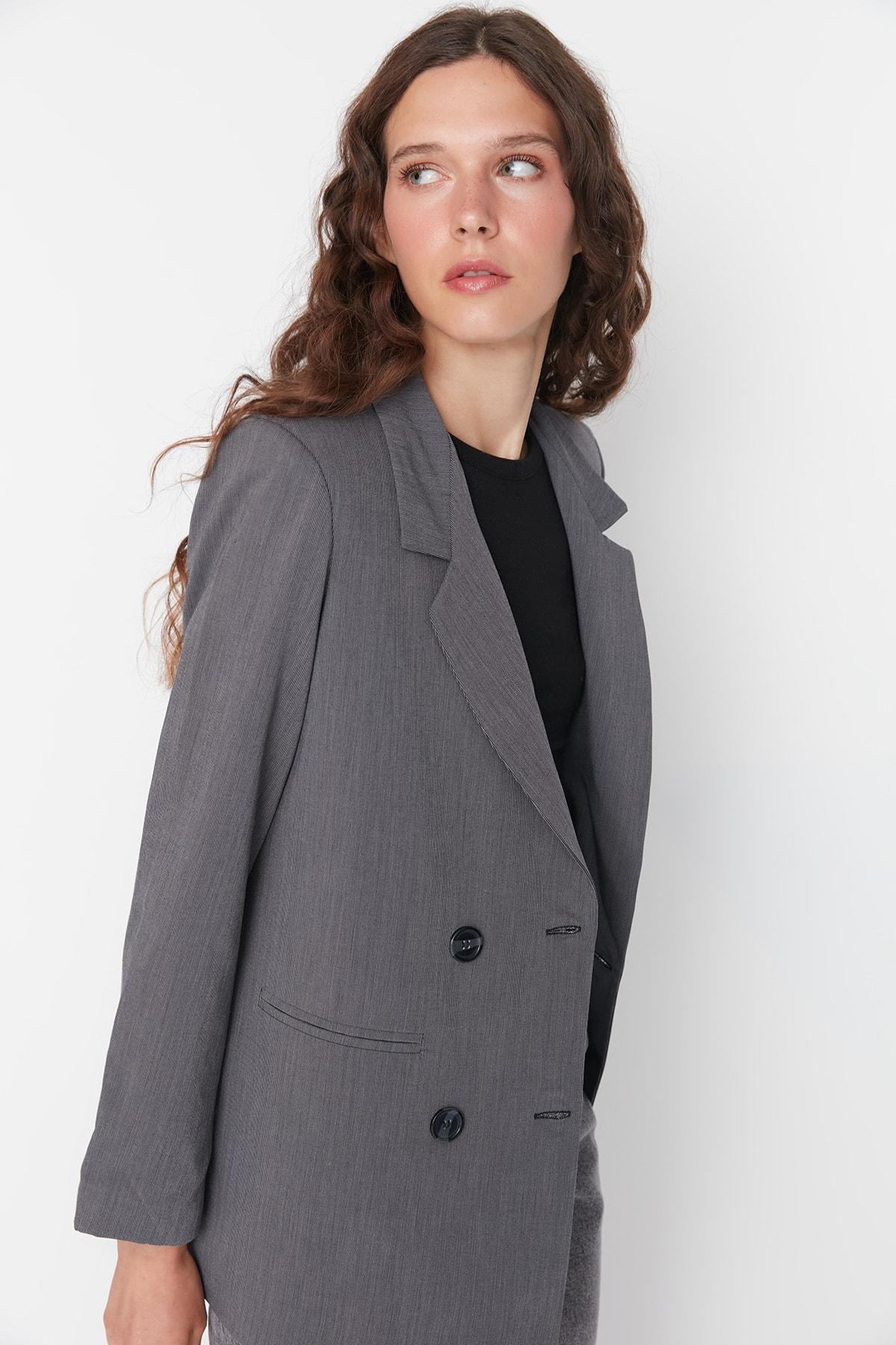 Trendyol - Gray Lapel Collar Blazer