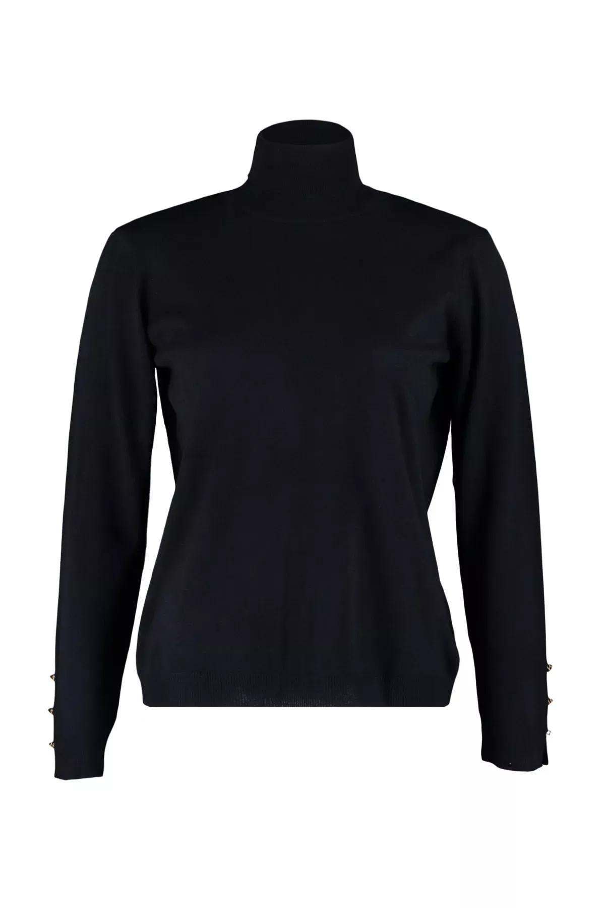 Black Relaxed Turtleneck Plus Size Sweater, Black, large image number 6