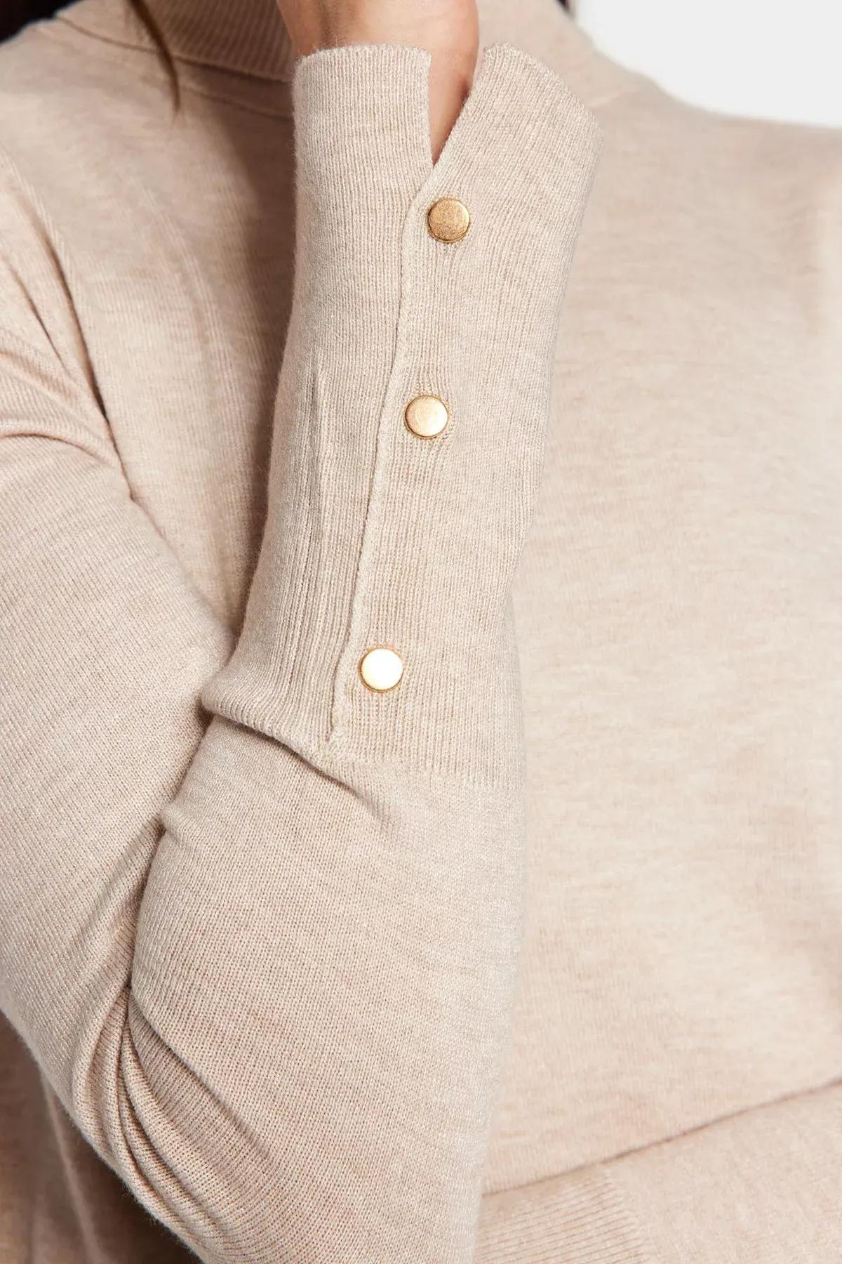 Beige Slim Turtleneck Sweater, Rock, large image number 2