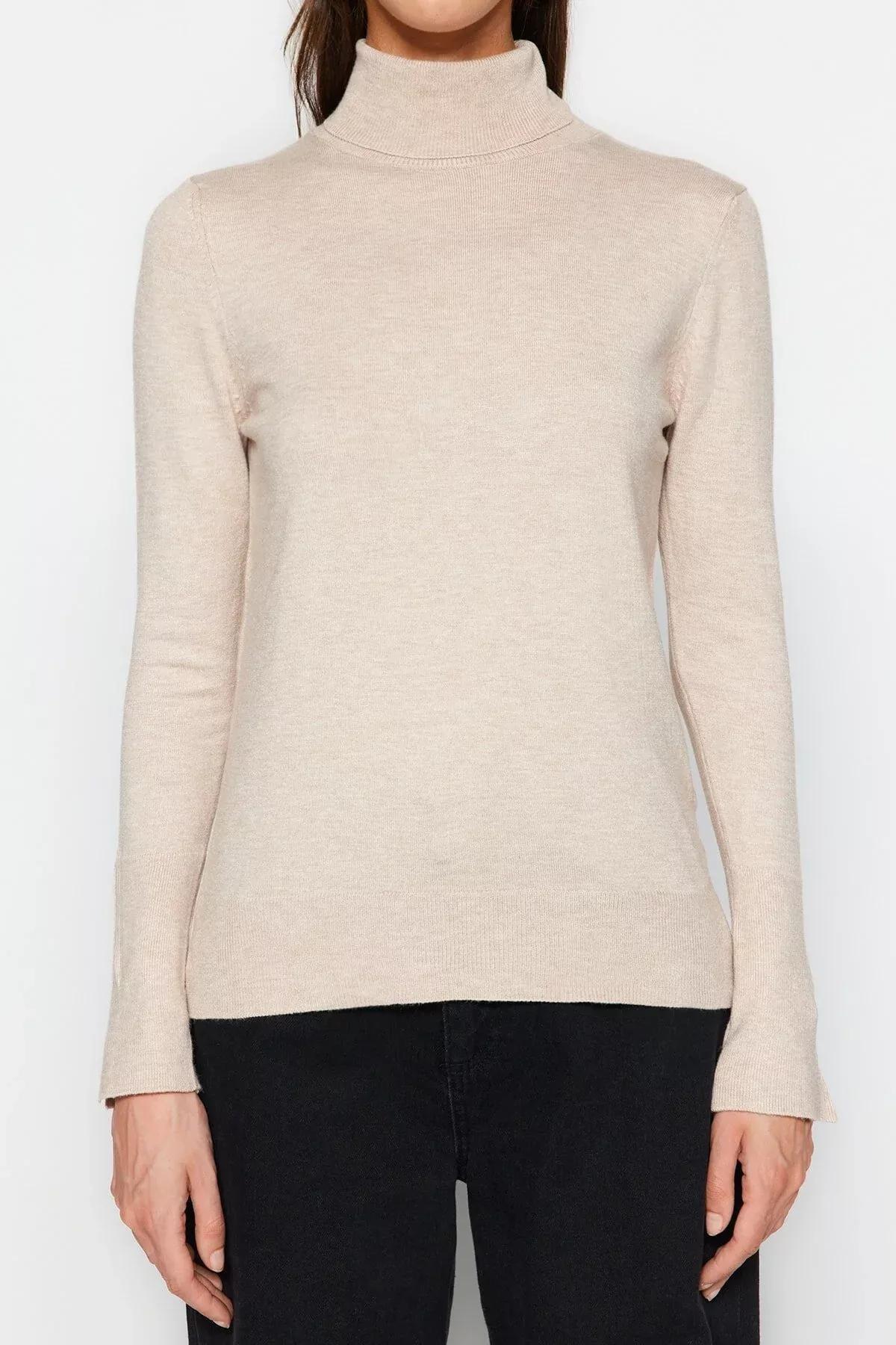 Beige Slim Turtleneck Sweater, Rock, large image number 4