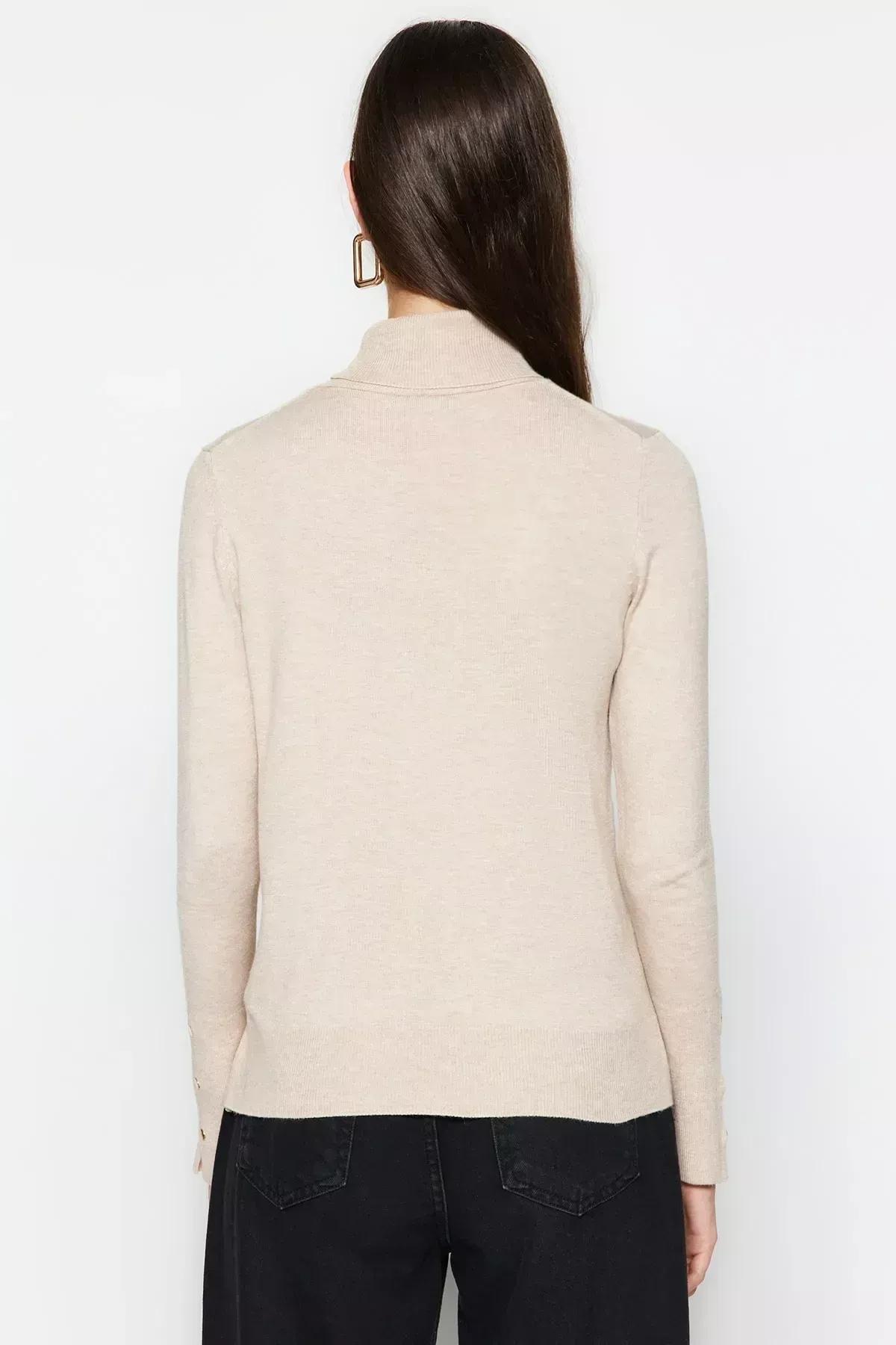 Beige Slim Turtleneck Sweater, Rock, large image number 5