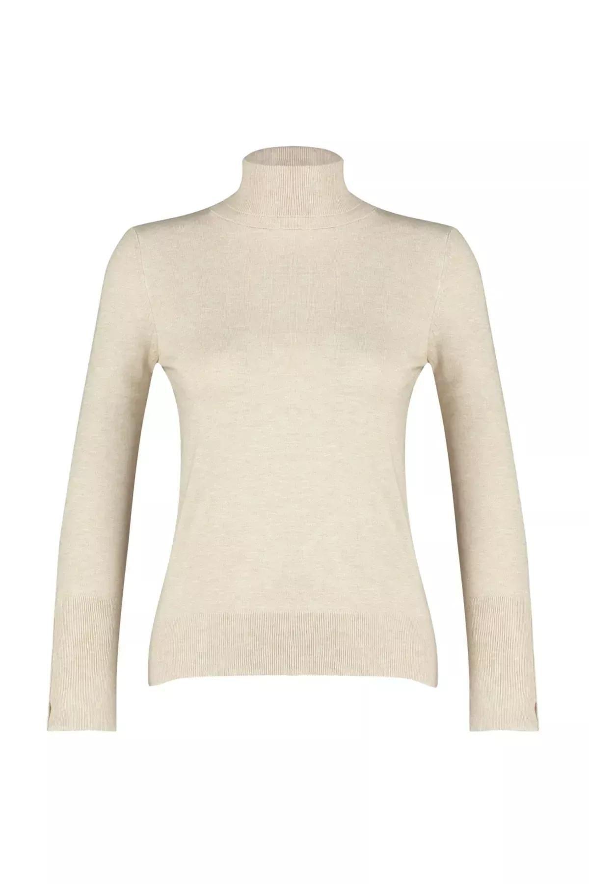 Beige Slim Turtleneck Sweater, Rock, large image number 6