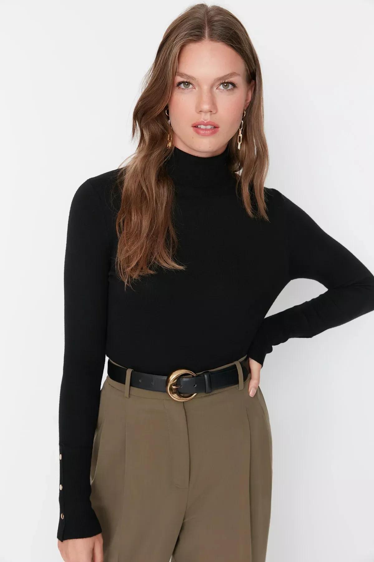 Black Turtleneck Slim Sweater, , large image number 0