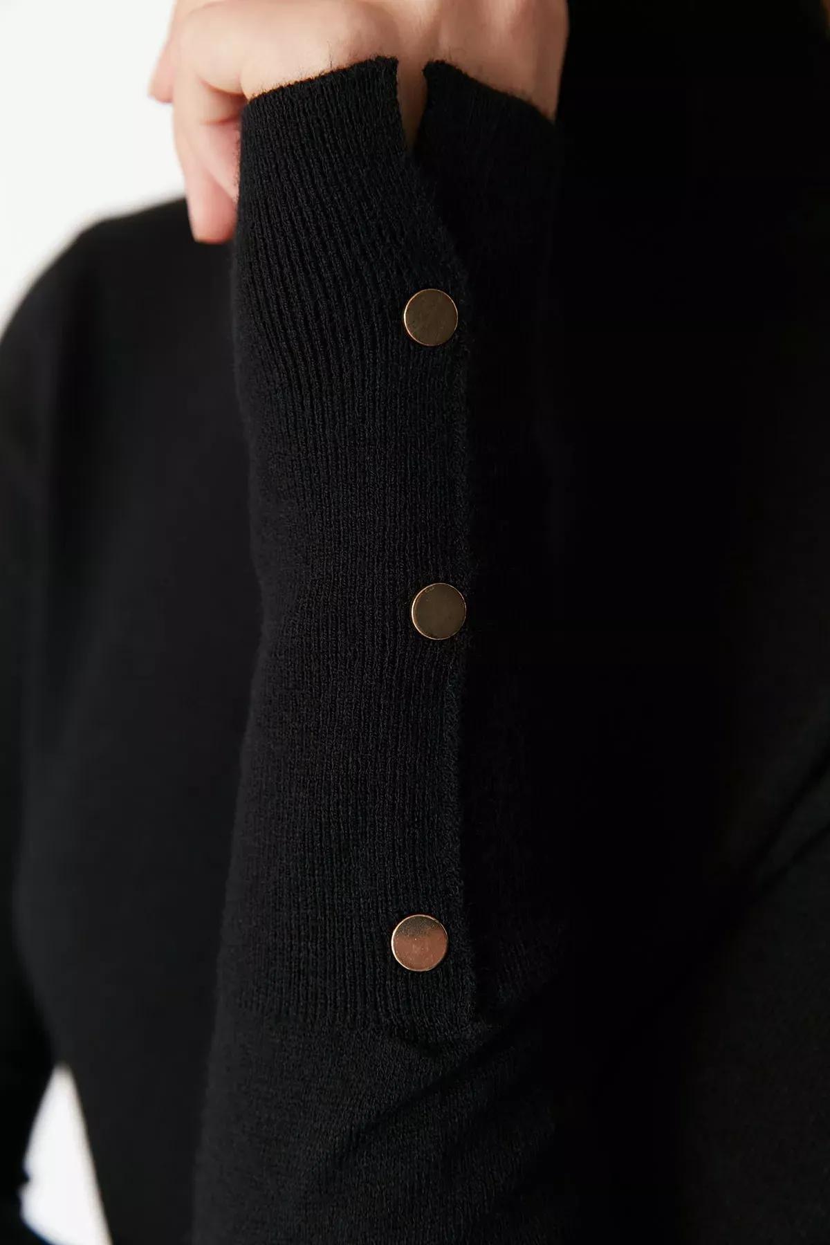Black Turtleneck Slim Sweater, , large image number 3