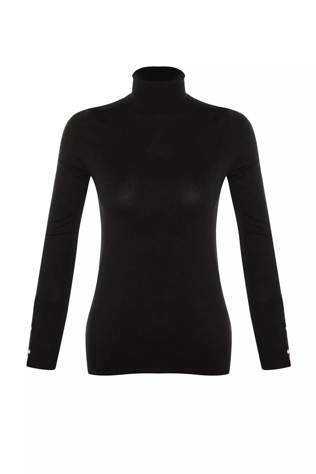 Black Turtleneck Slim Sweater, , large image number 6