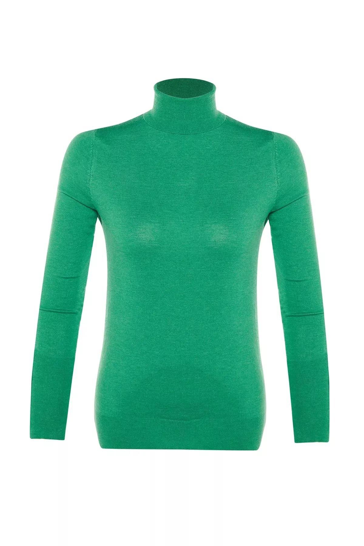 Green Turtleneck Slim Sweater, Green, large image number 5