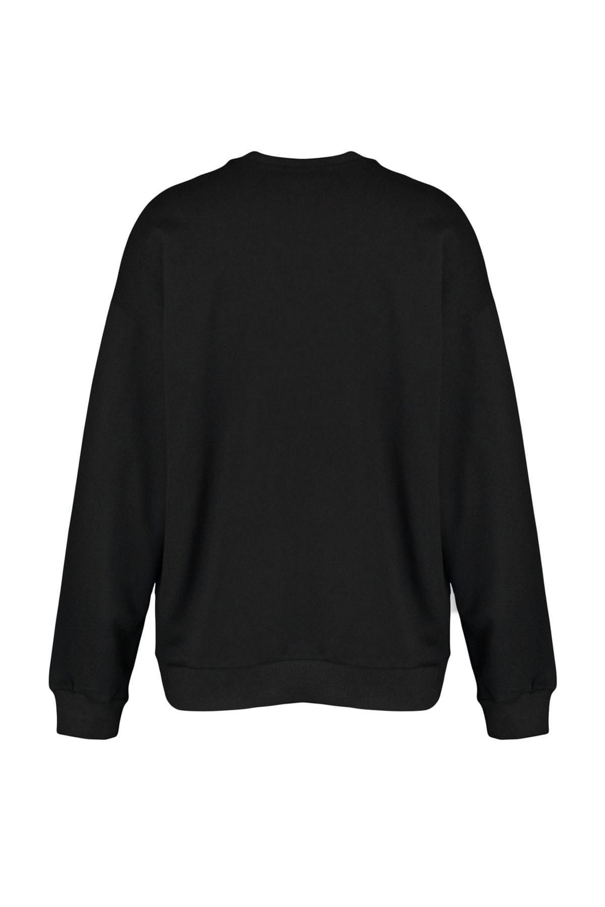 Trendyol - Black Oversize Crew Neck Sweatshirt