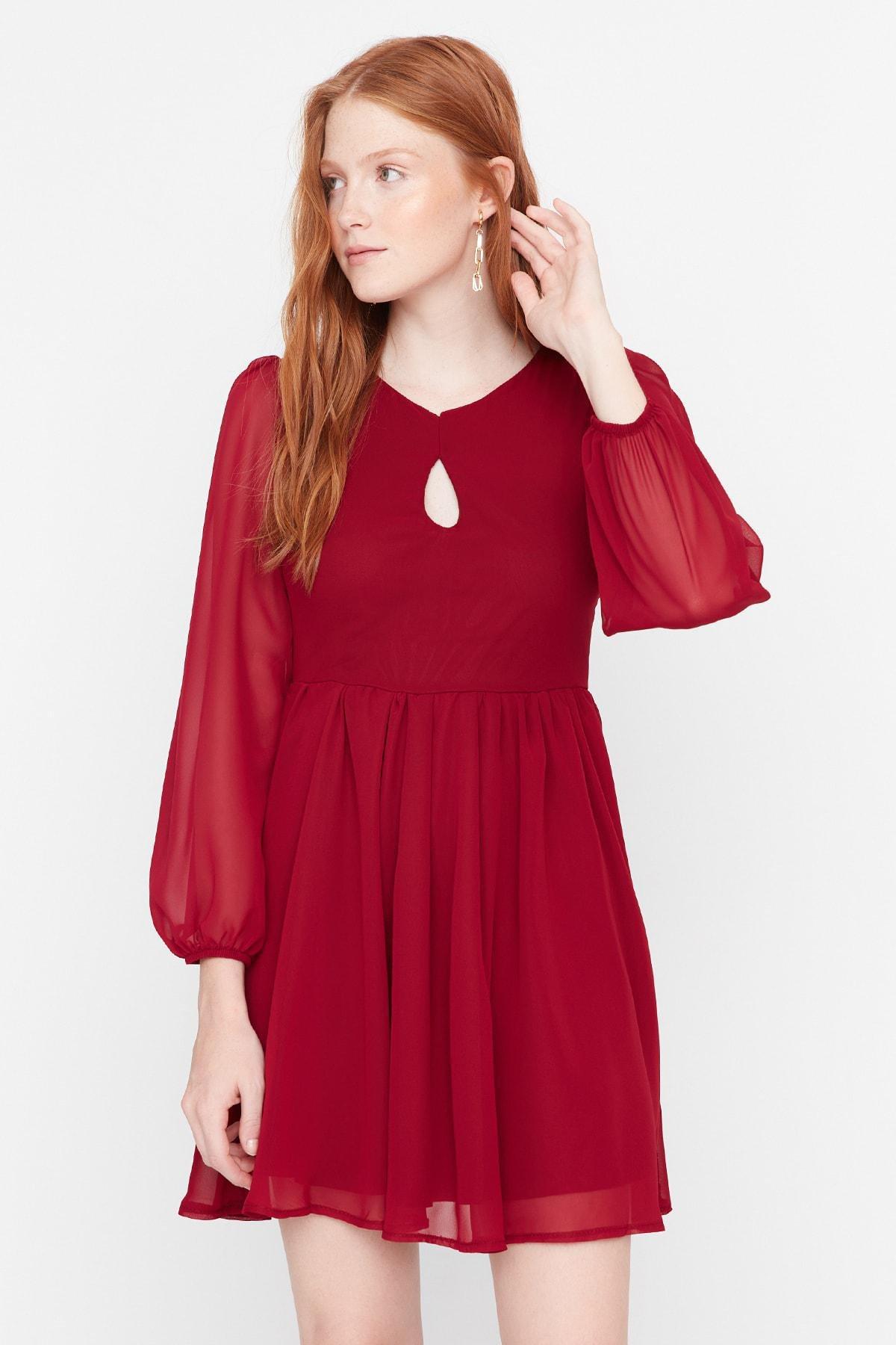 Trendyol - Burgundy Crew Neck Dress