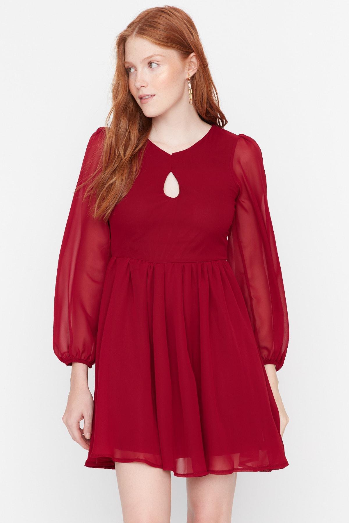 Trendyol - Burgundy Crew Neck Dress