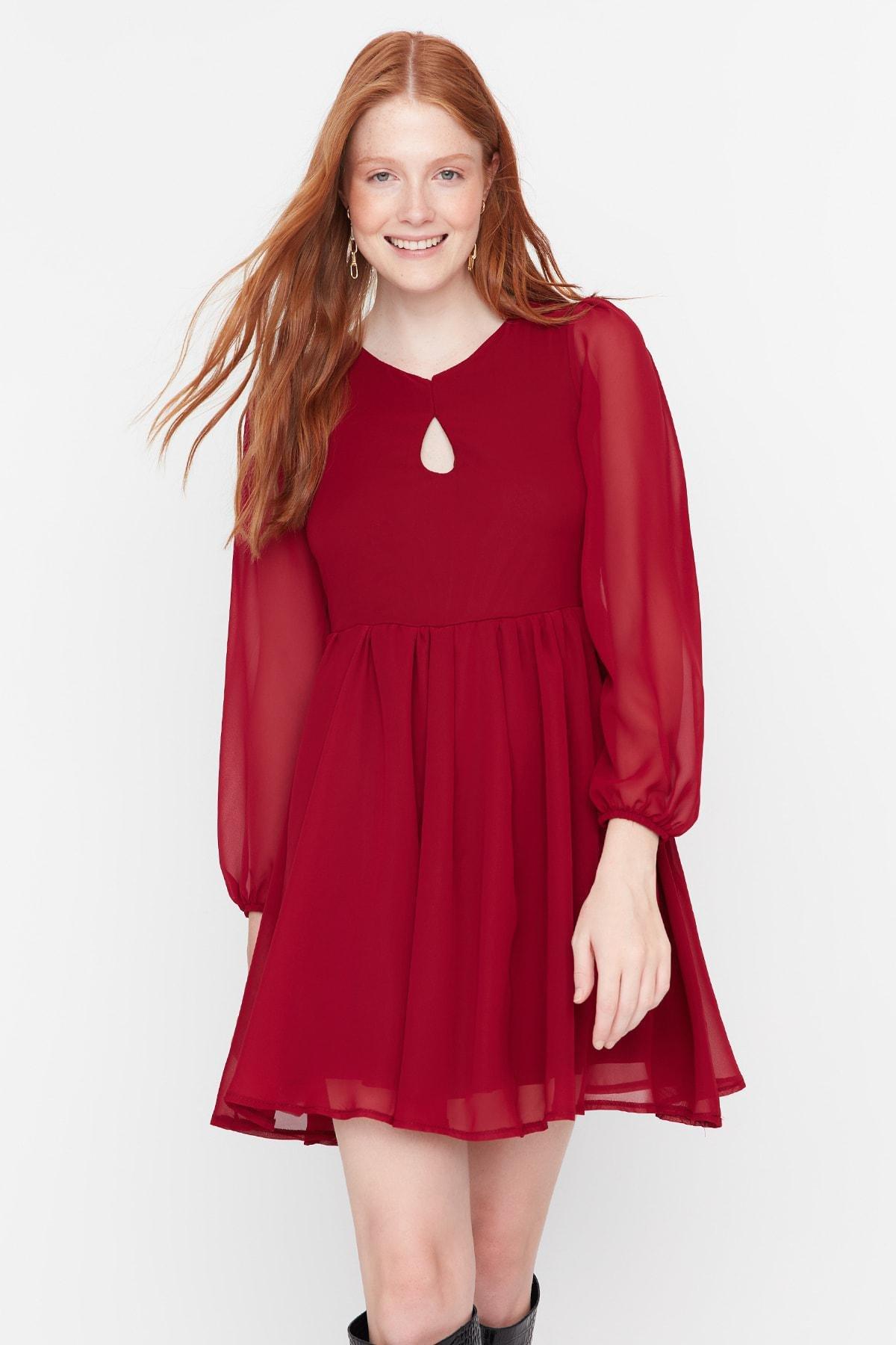 Trendyol - Burgundy Crew Neck Dress