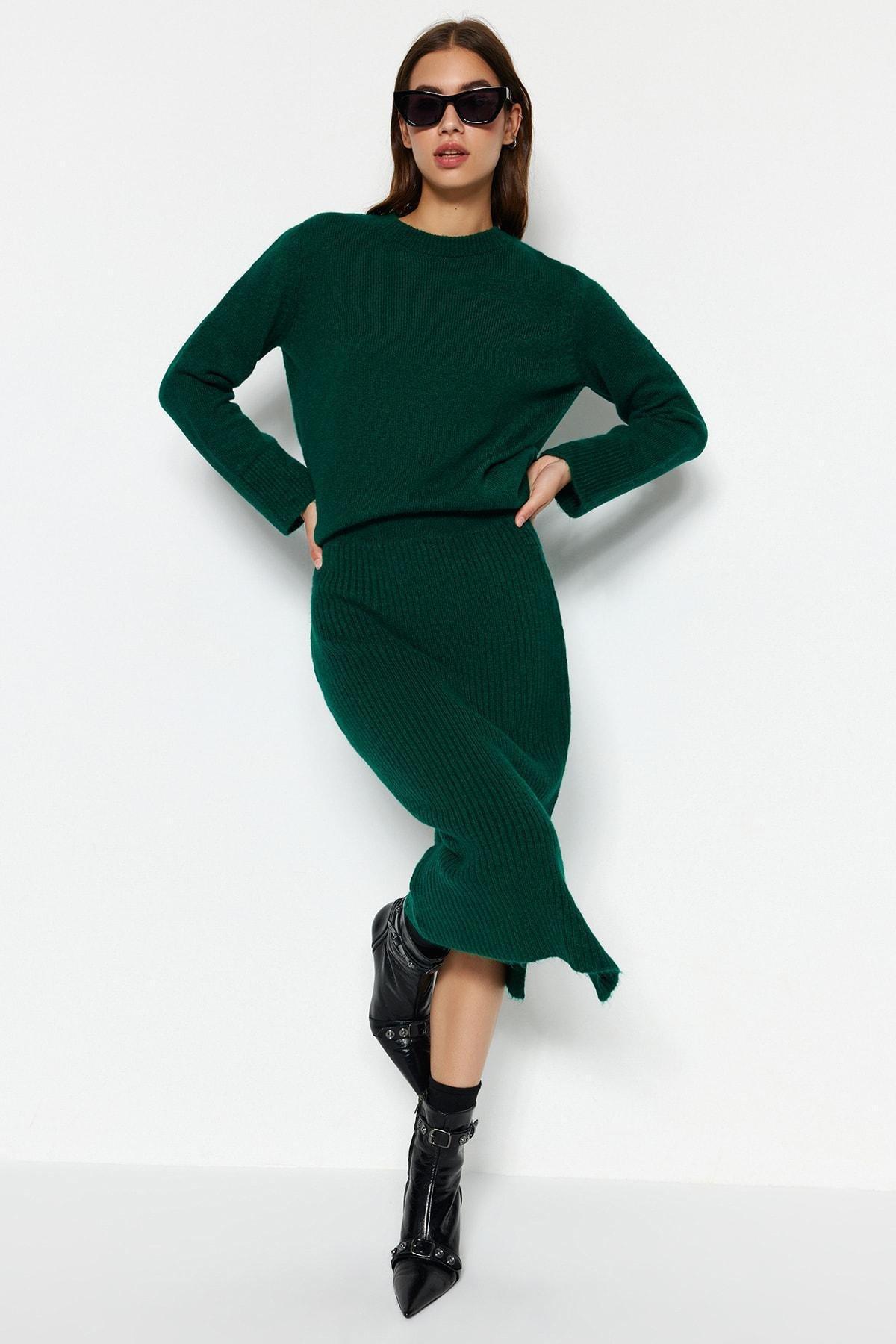 Trendyol - Green Crew Neck Bodycon Co-Ord Set