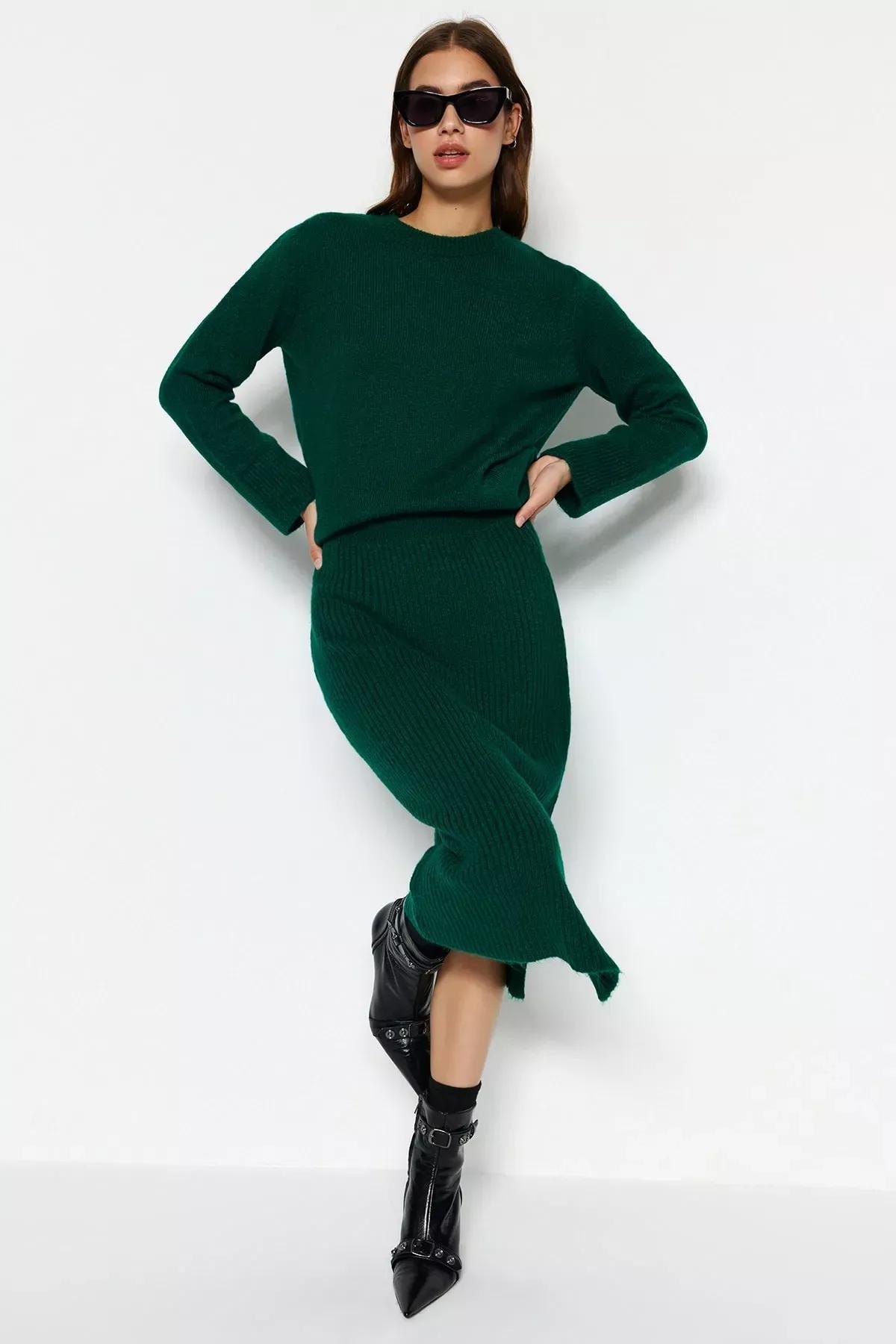 Green Crew Neck Bodycon Co-Ord Set, , large image number 0